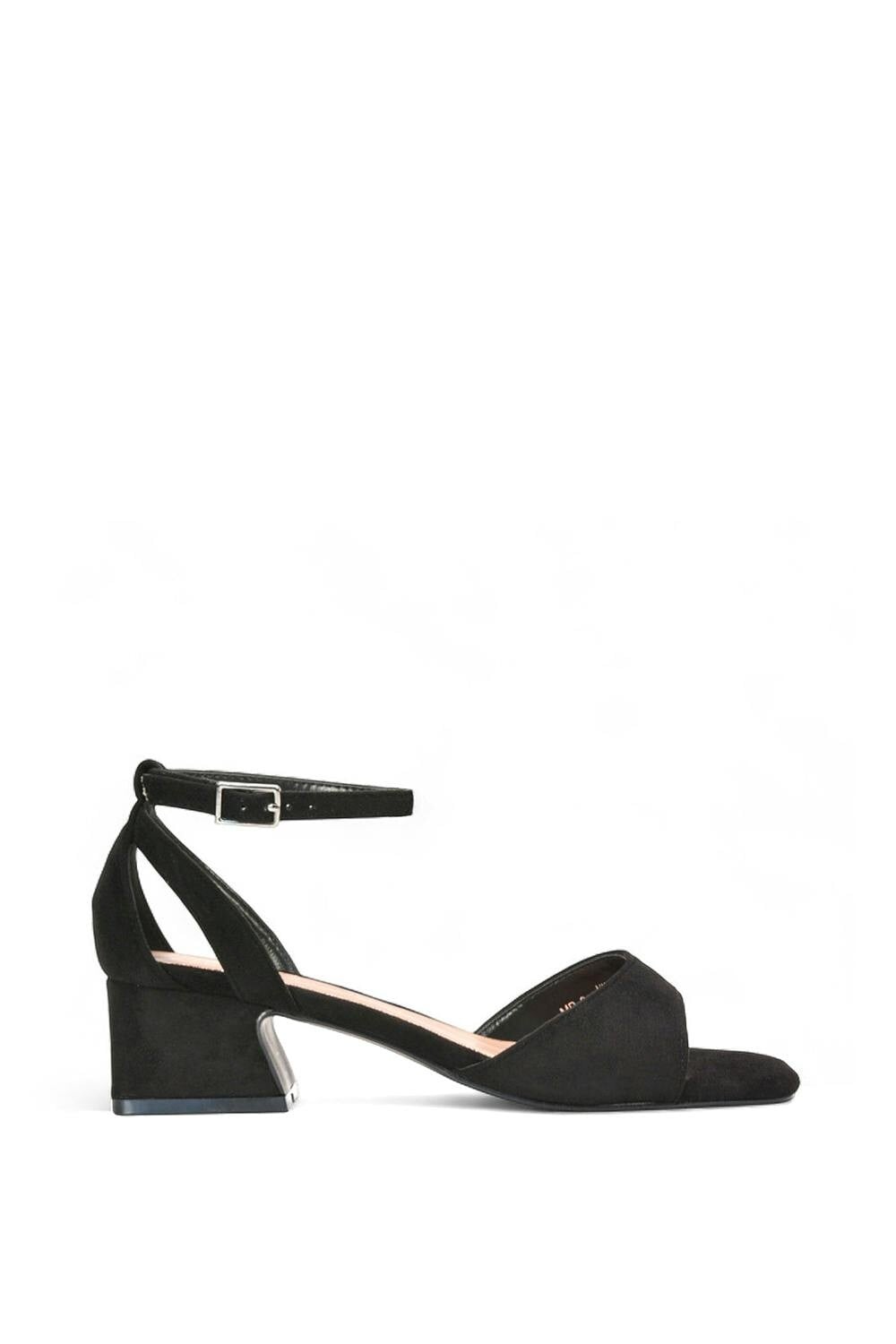 Xy London Women's Black Ankle Strap Block Low Heel Sandals With Cut Out - 7