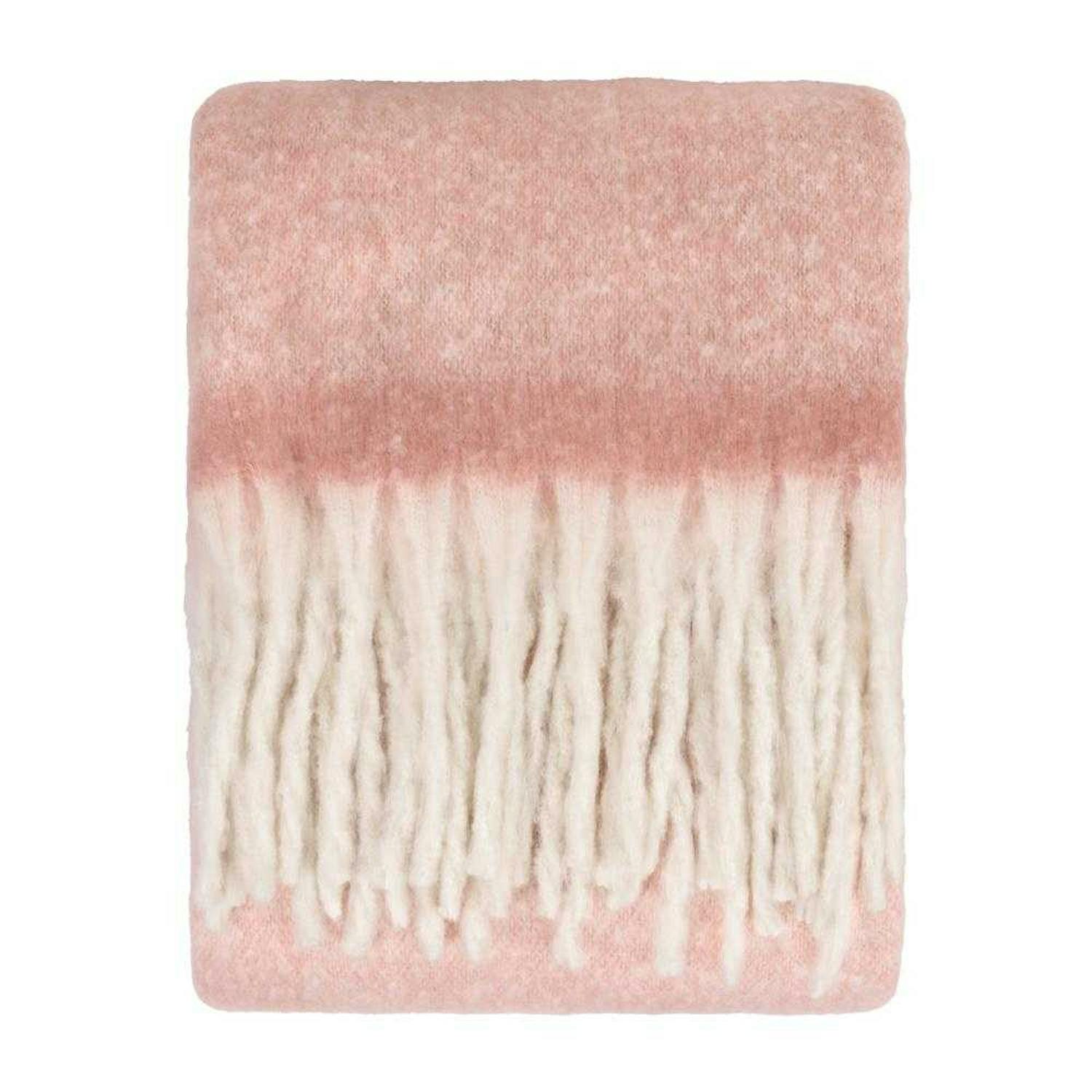 Rackhams Pink Woven Tassel Throw - 140Cm X 180Cm - 100% Polyester