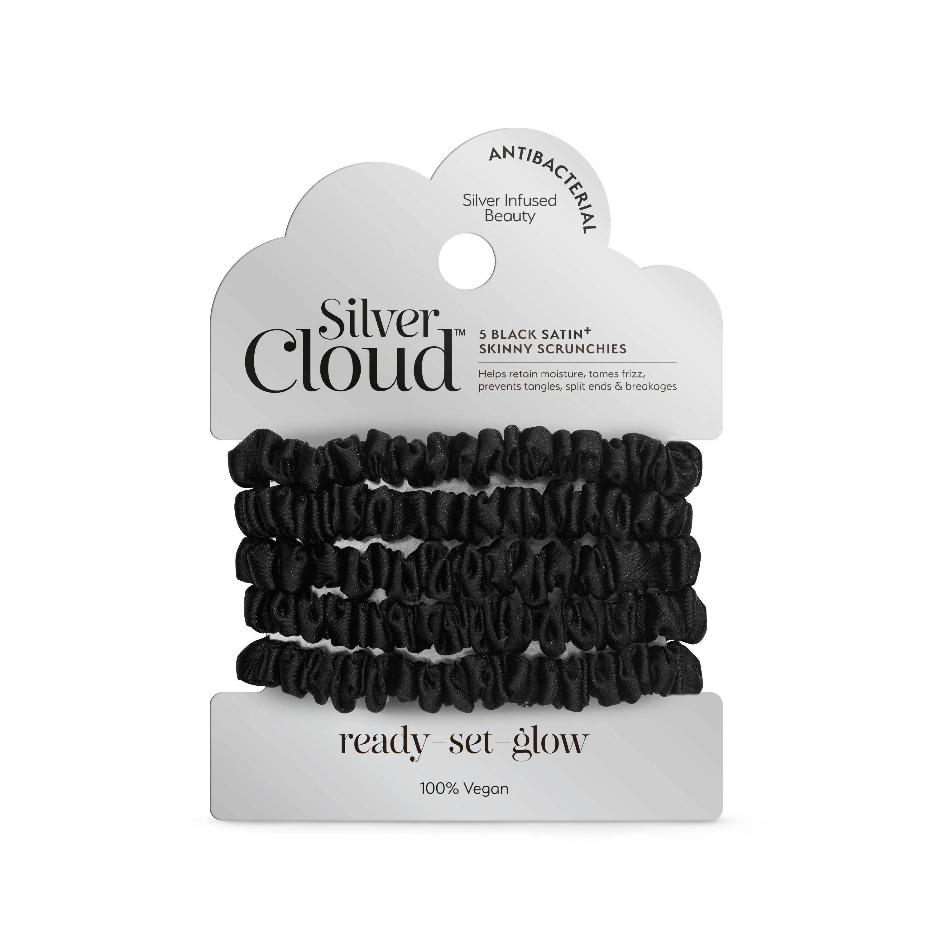 Silver Cloud Satin Skinny Scrunchies x 5 Infused with Silver Ions, One Colour, Women - Image 3