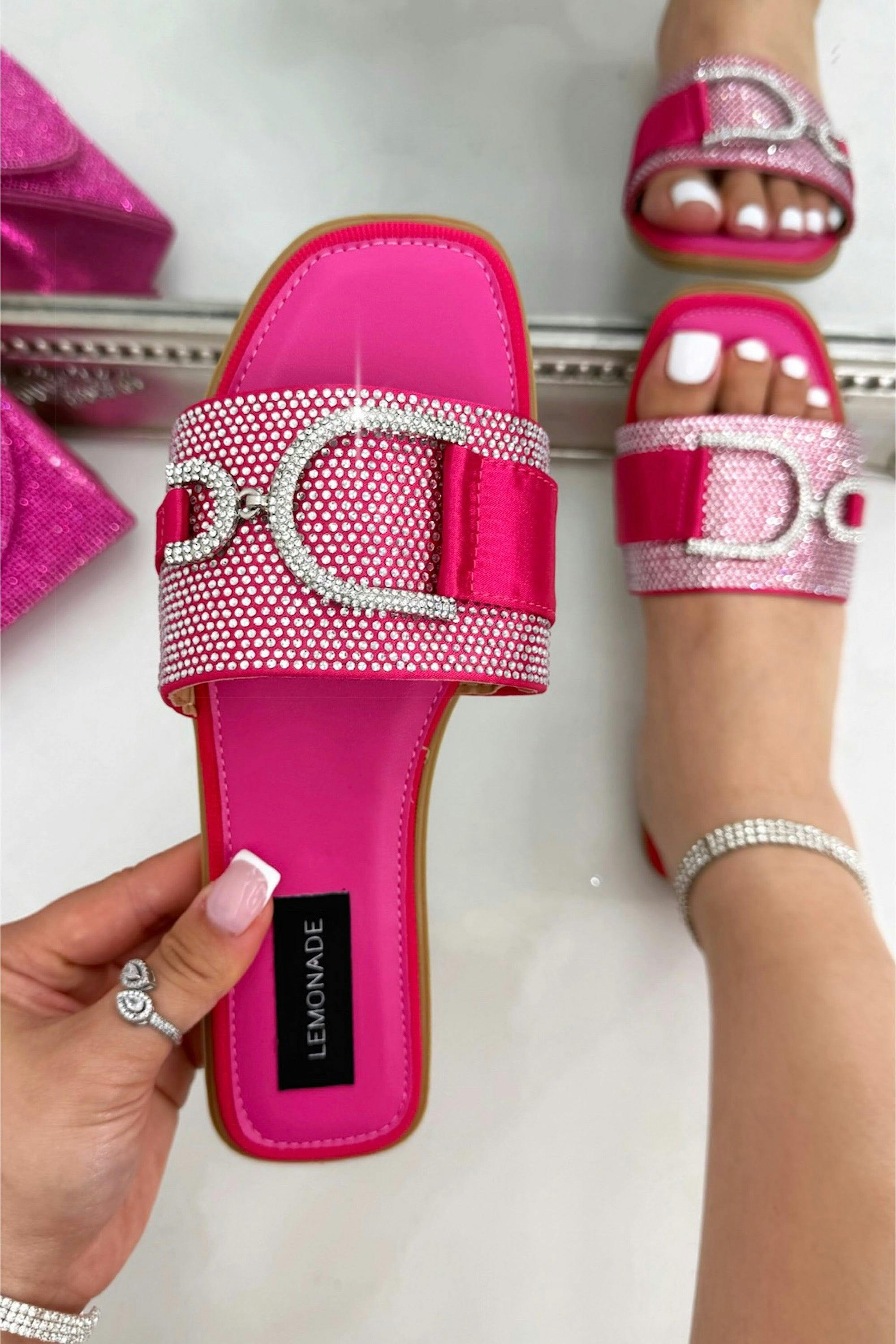 Love Lemonade Women's Pink Crystal Imperial Icon Sliders Hot - Uk 4 - Eu 37 - Us 6