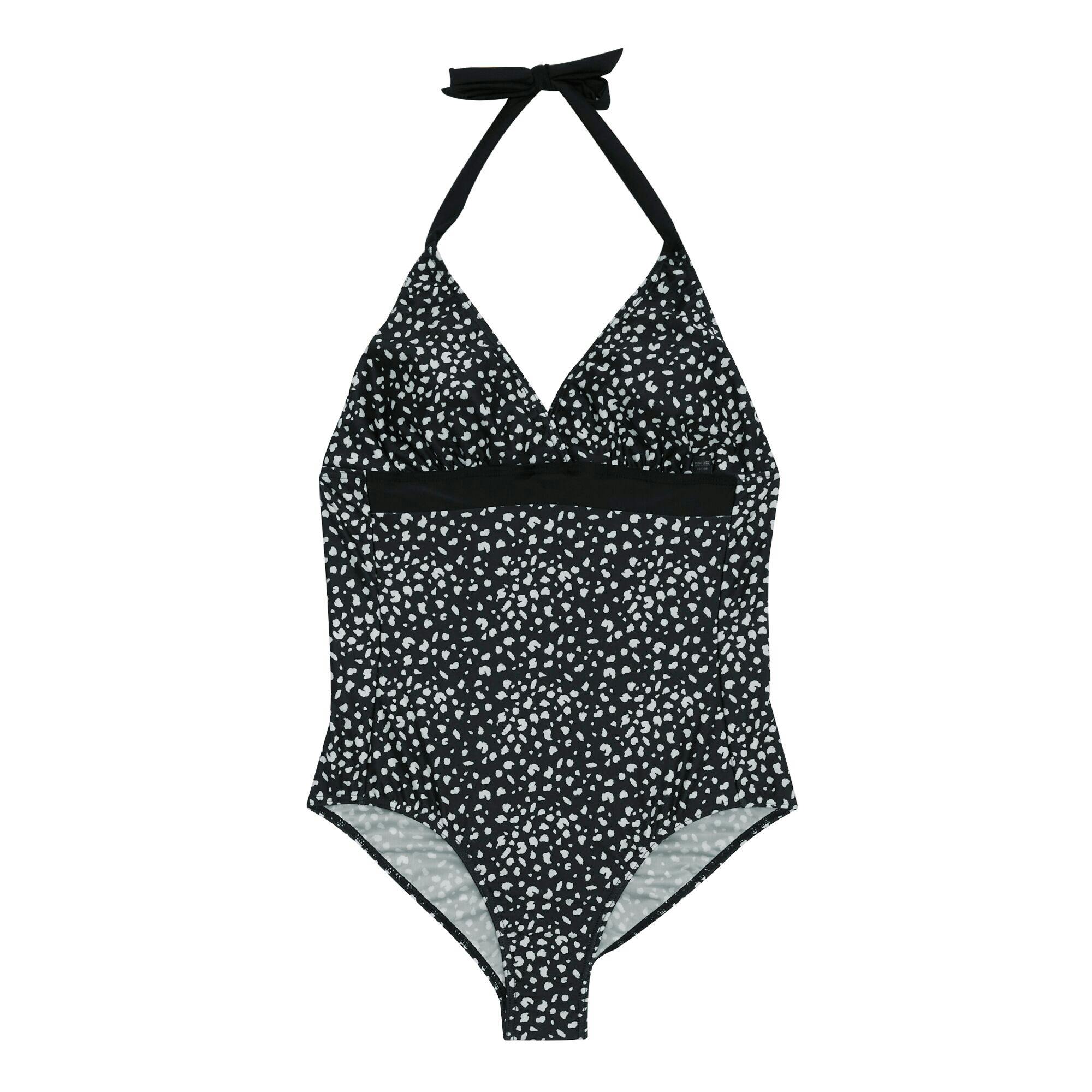 Regatta Women's Black/White Flavia Ii Polka Dot One Piece Swimsuit - 14 Uk - 85% Recycled Polyester/15% Elastane