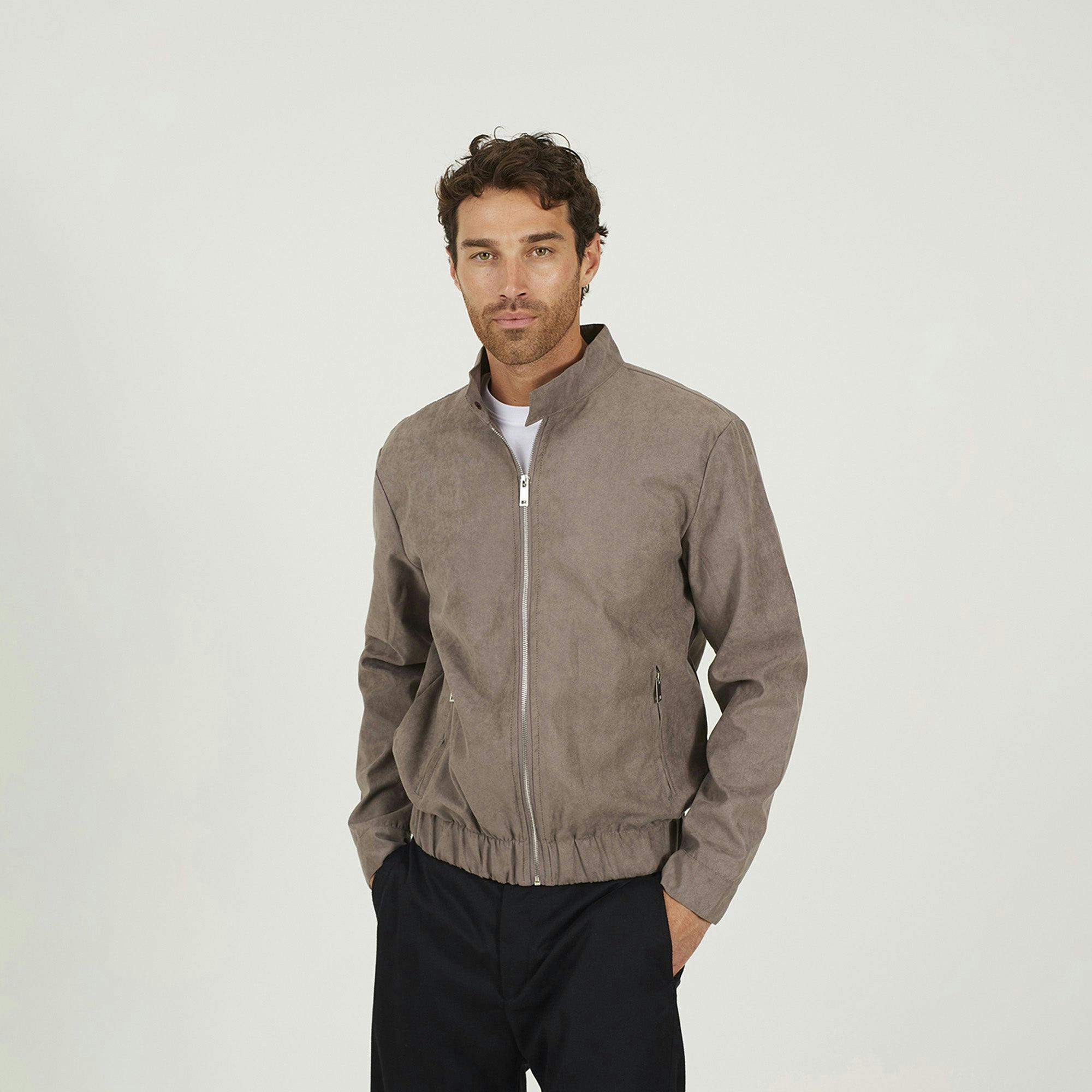 Brave Soul Faux Suede Bomber Jacket - Taupe - Taupe - Xl