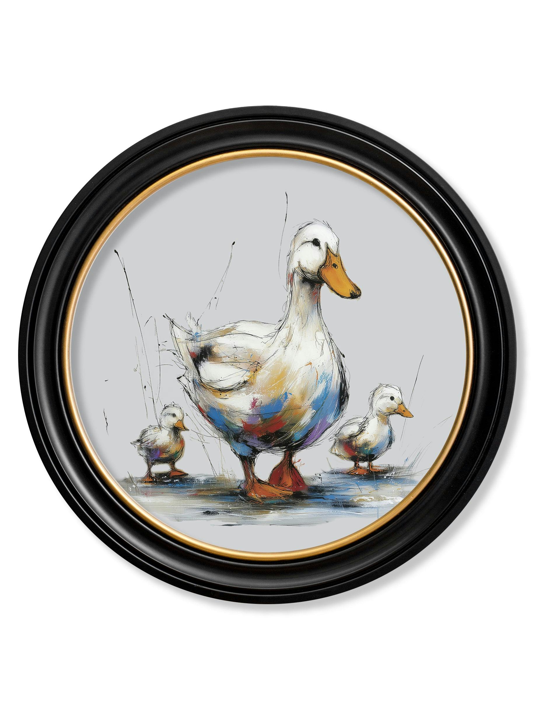Rackhams Grey/Light/Black Family Of Ducks Cosy Sketch - Oxford Round Frame - Family Of Ducks Cosy Sketch - 70 X 70Cm
