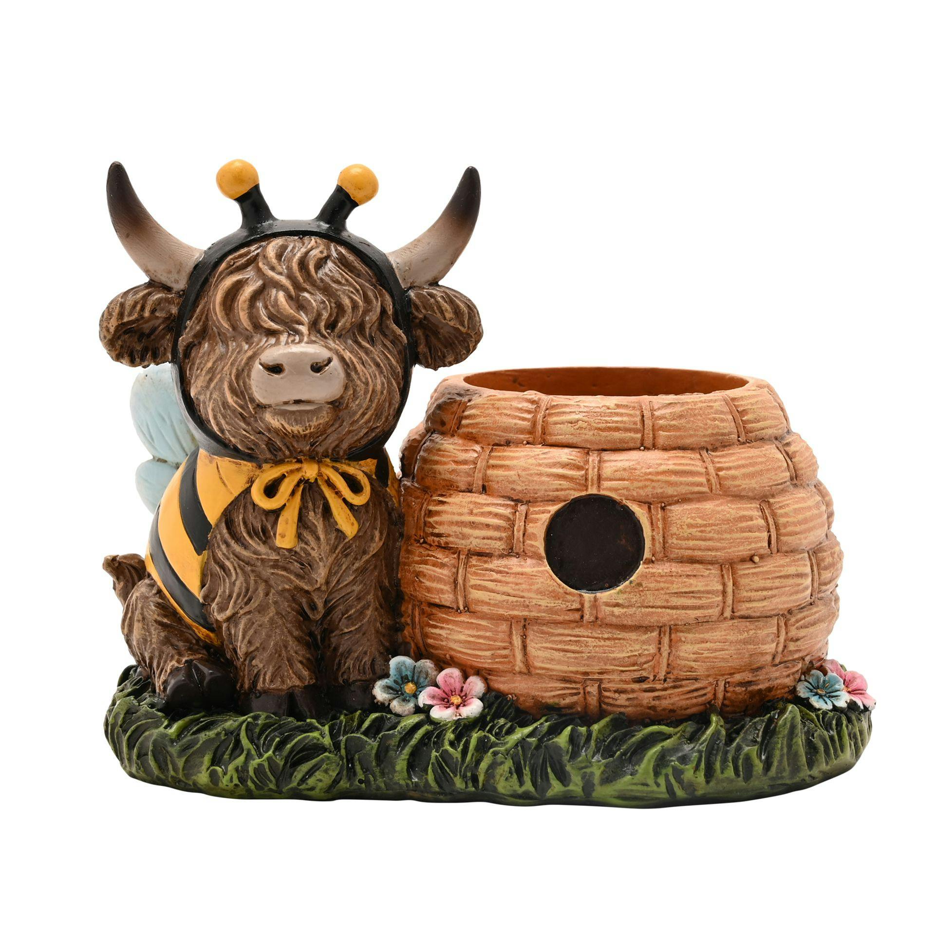 Rackhams Brown Highland Cow With Beehive Planter