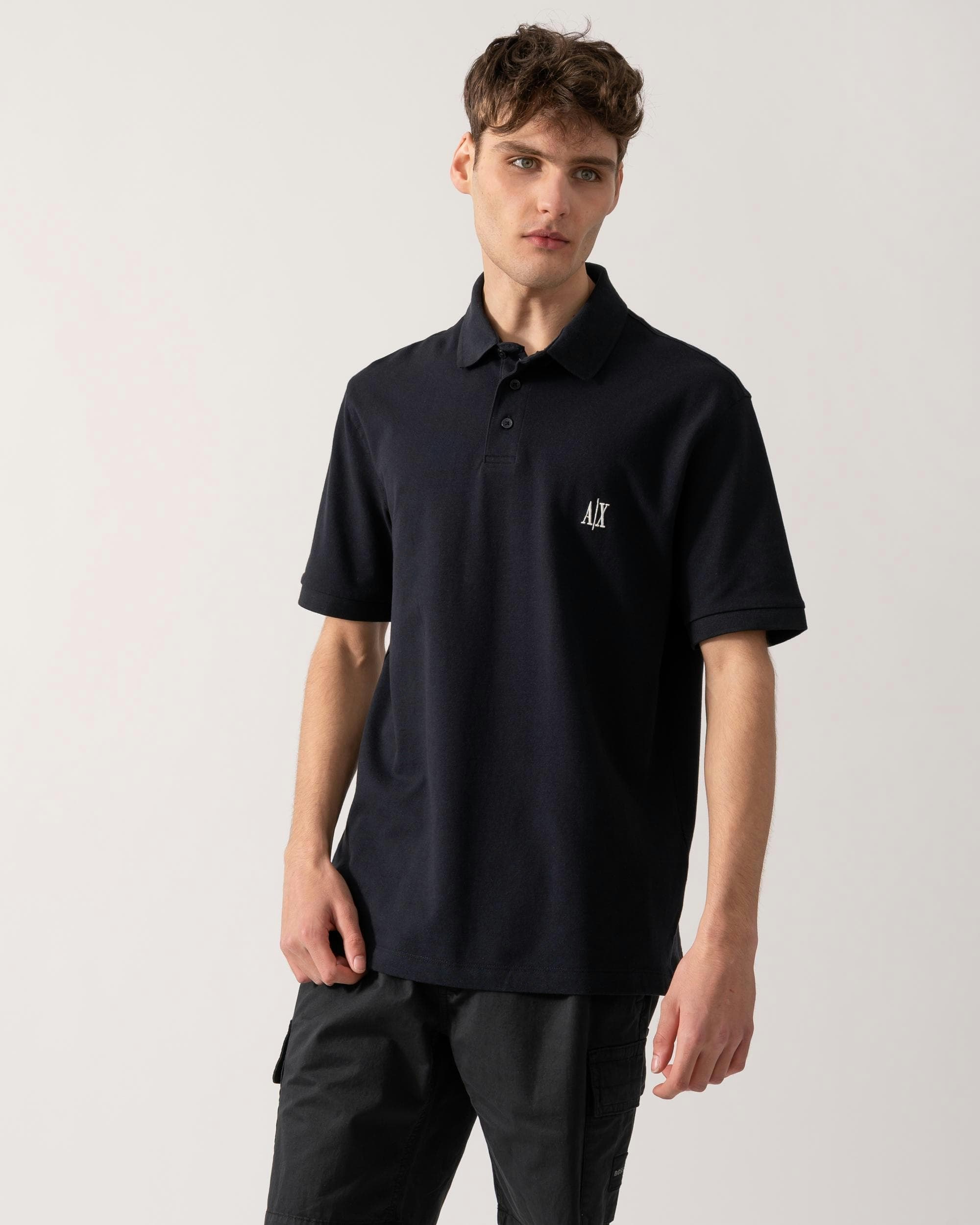 Armani Exchange Men's Embroidered A|X Monogram Short Sleeve Polo Shirt - Deep Navy Ub101 - Deep Navy Ub101 - L