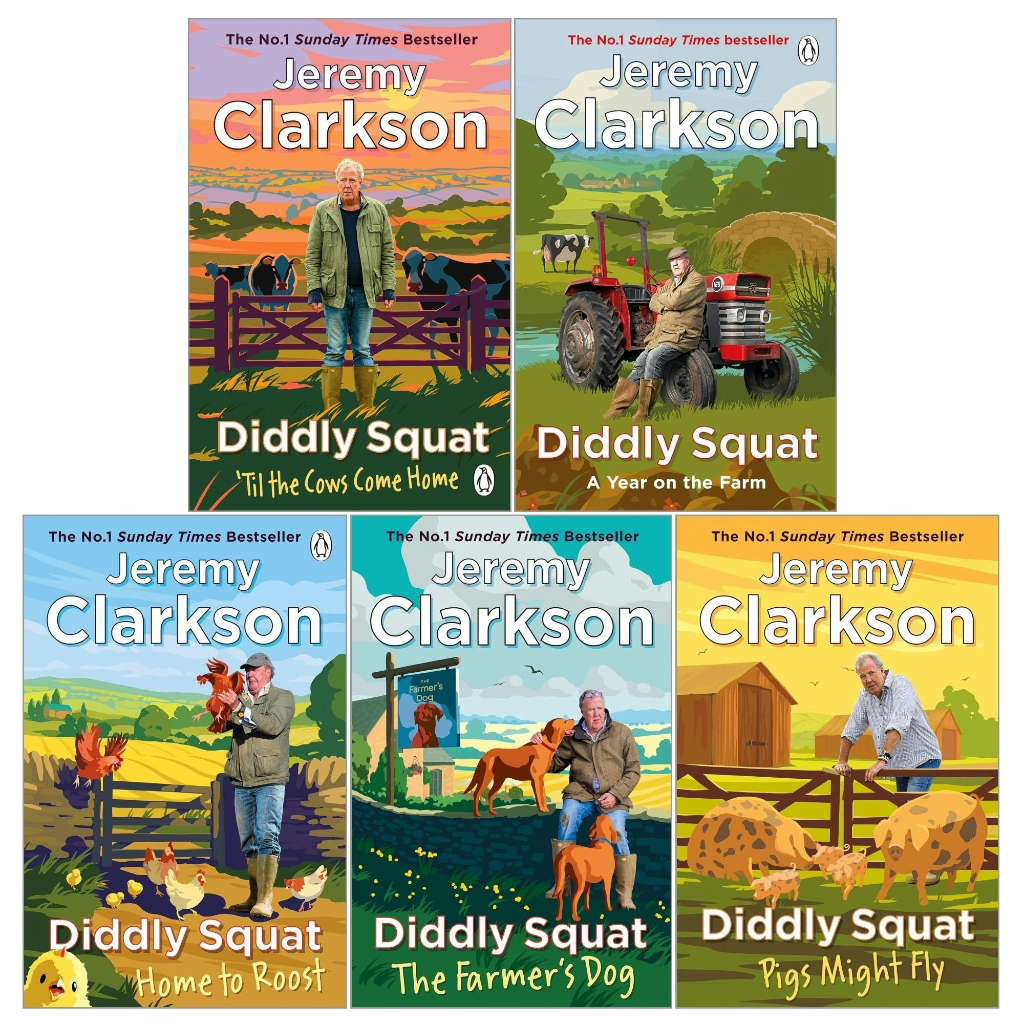 Various Publishers Diddly Squat Series 5 Books Set By Jeremy Clarkson (A Year On The Farm, ‘Til The Cows Come Home, Pigs Might Fly, Home To Roost, The Farmer's Dog)
