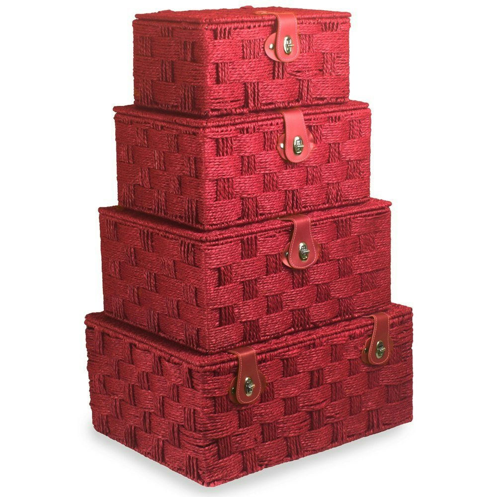Rackhams Red Twisted Paper Rope Storage Basket - Set Of 4