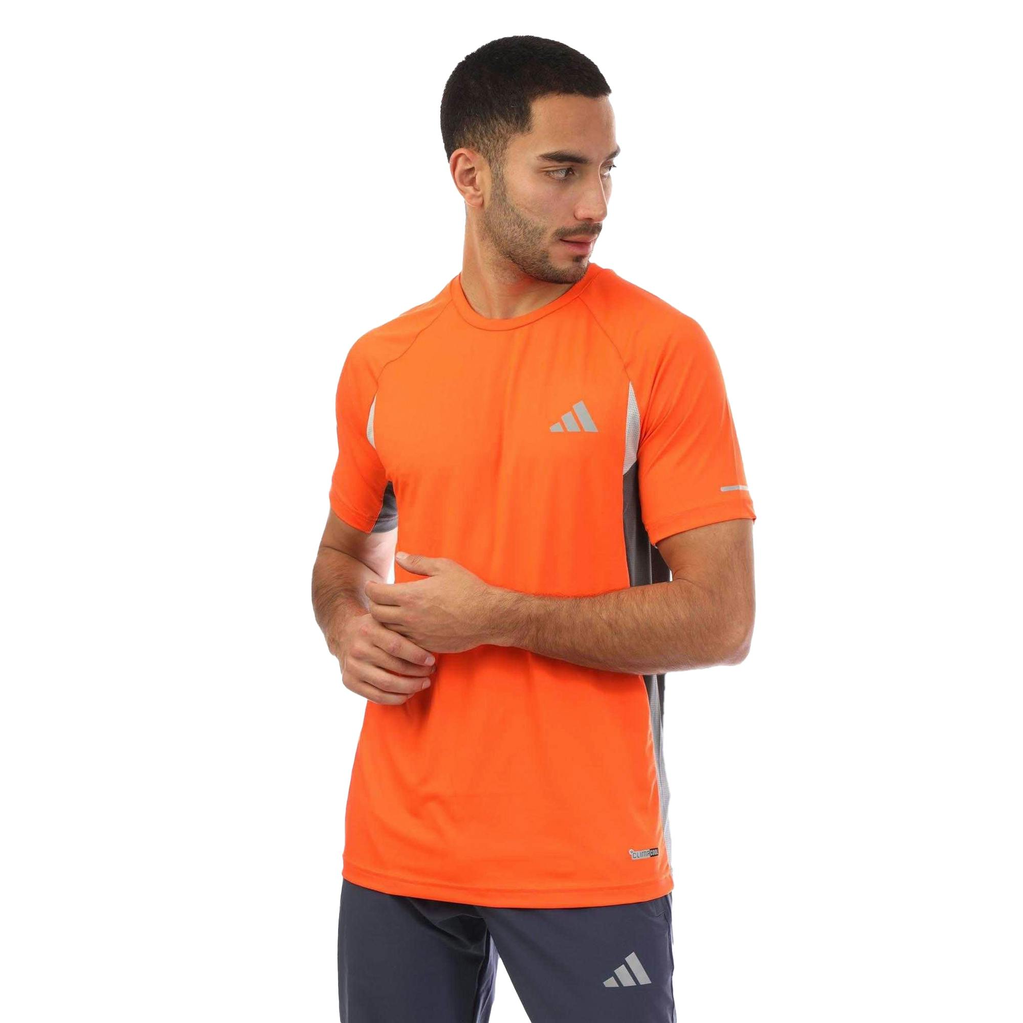 Adidas Men's Orange Climacool T-Shirt - M - 92% Recycled Polyester/8% Elastane