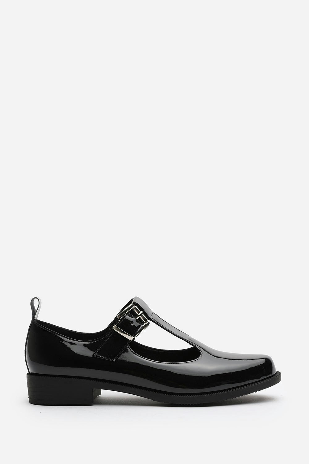 Where's That From Black Natalie Mary Jane Loafers With Buckle Strap In Patent Finish - Size 4