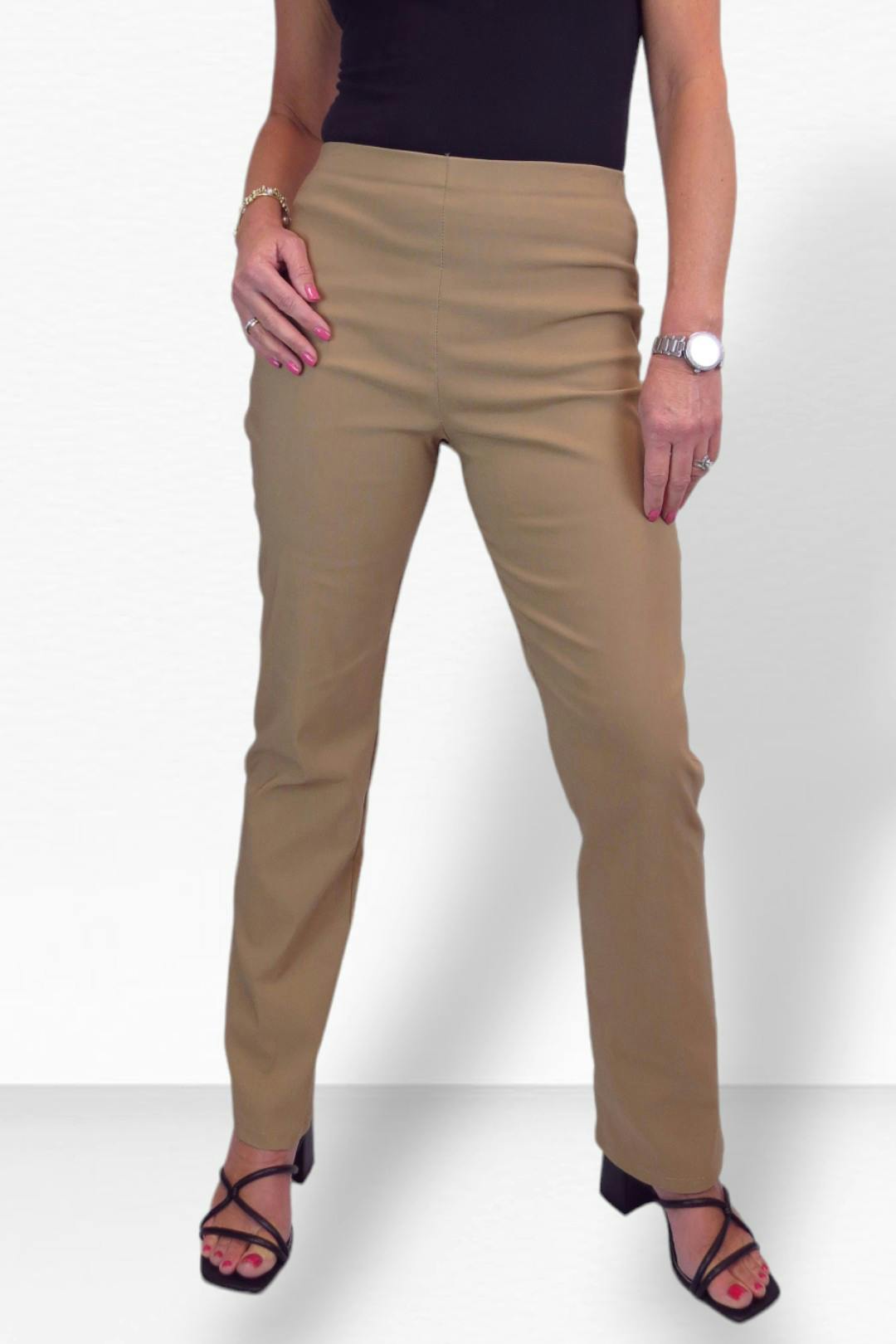 Paulo Due Women's Pull On Stretch Straight Leg Trousers - 22 - Camel