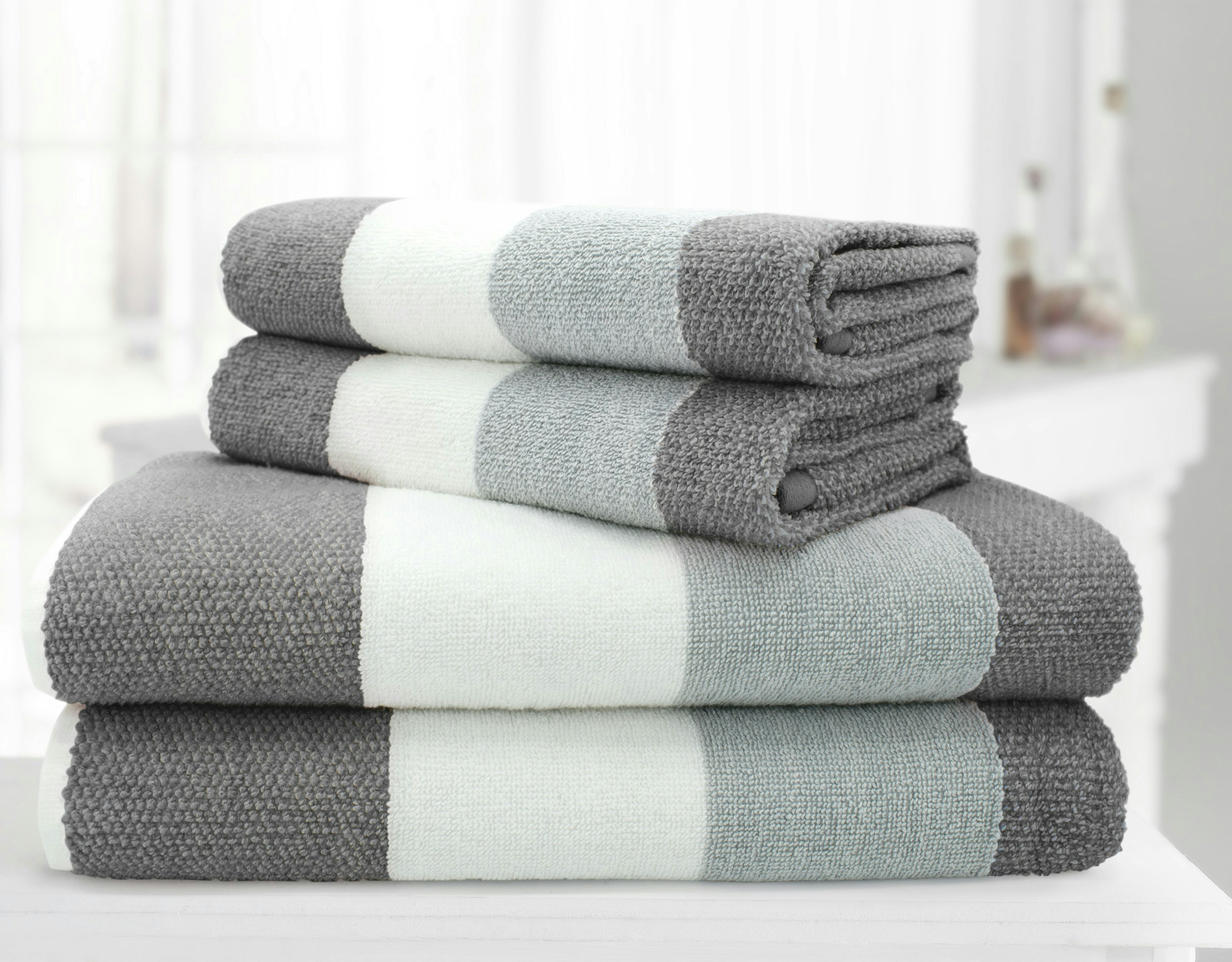Velosso Grey 100% Cotton Stripe Towels - Charcoal - Hand Towel