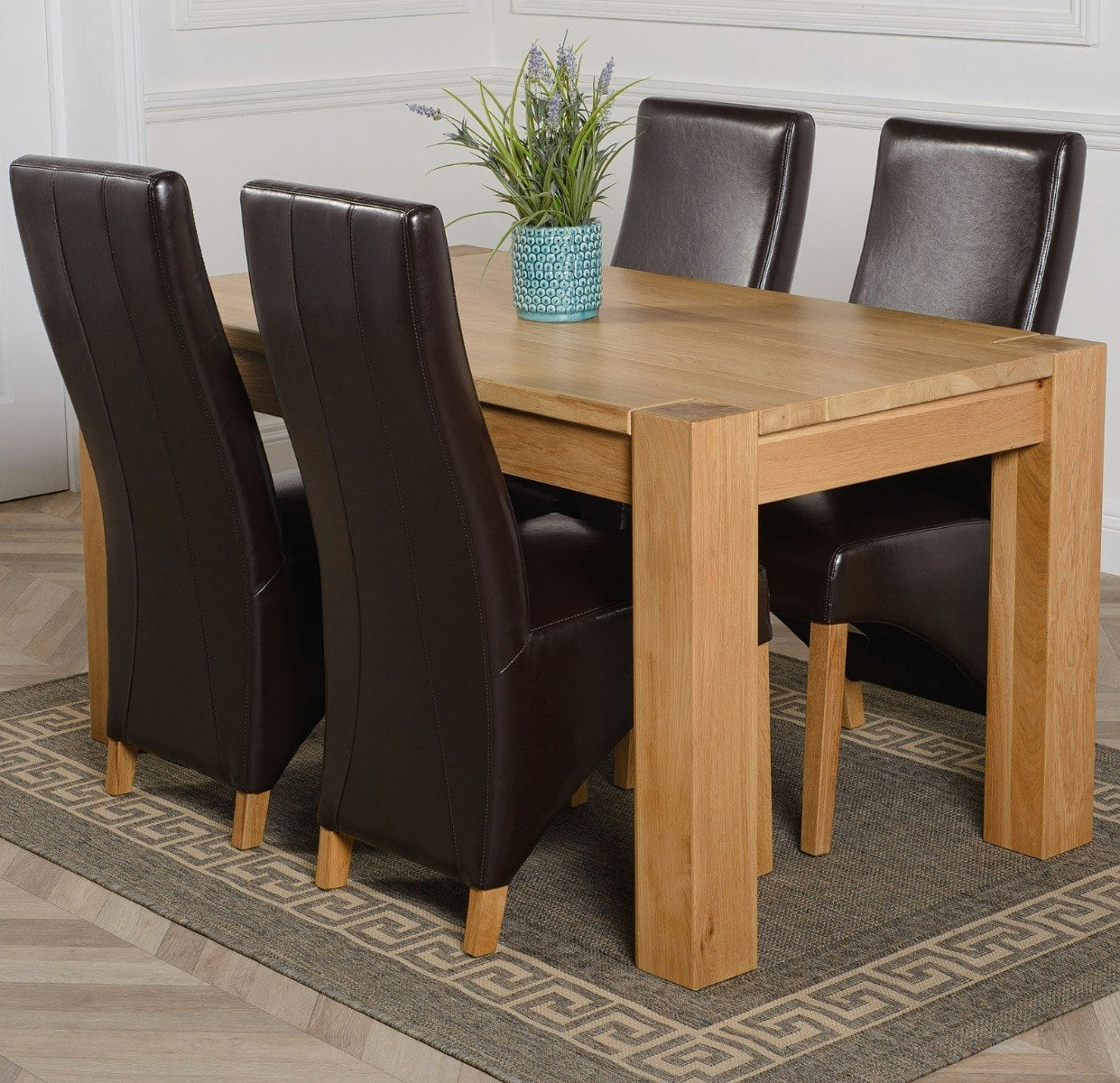 That's Furniture Brown Kuba Medium Oak Dining Table With Lola Leather Chairs - 4 Chairs