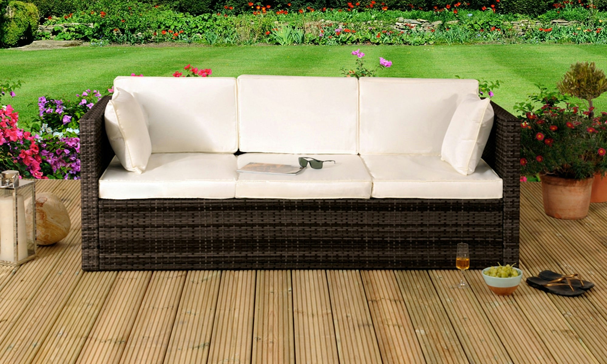 Comfy Living Cream Rattan Sun Lounger - Chocolate - No