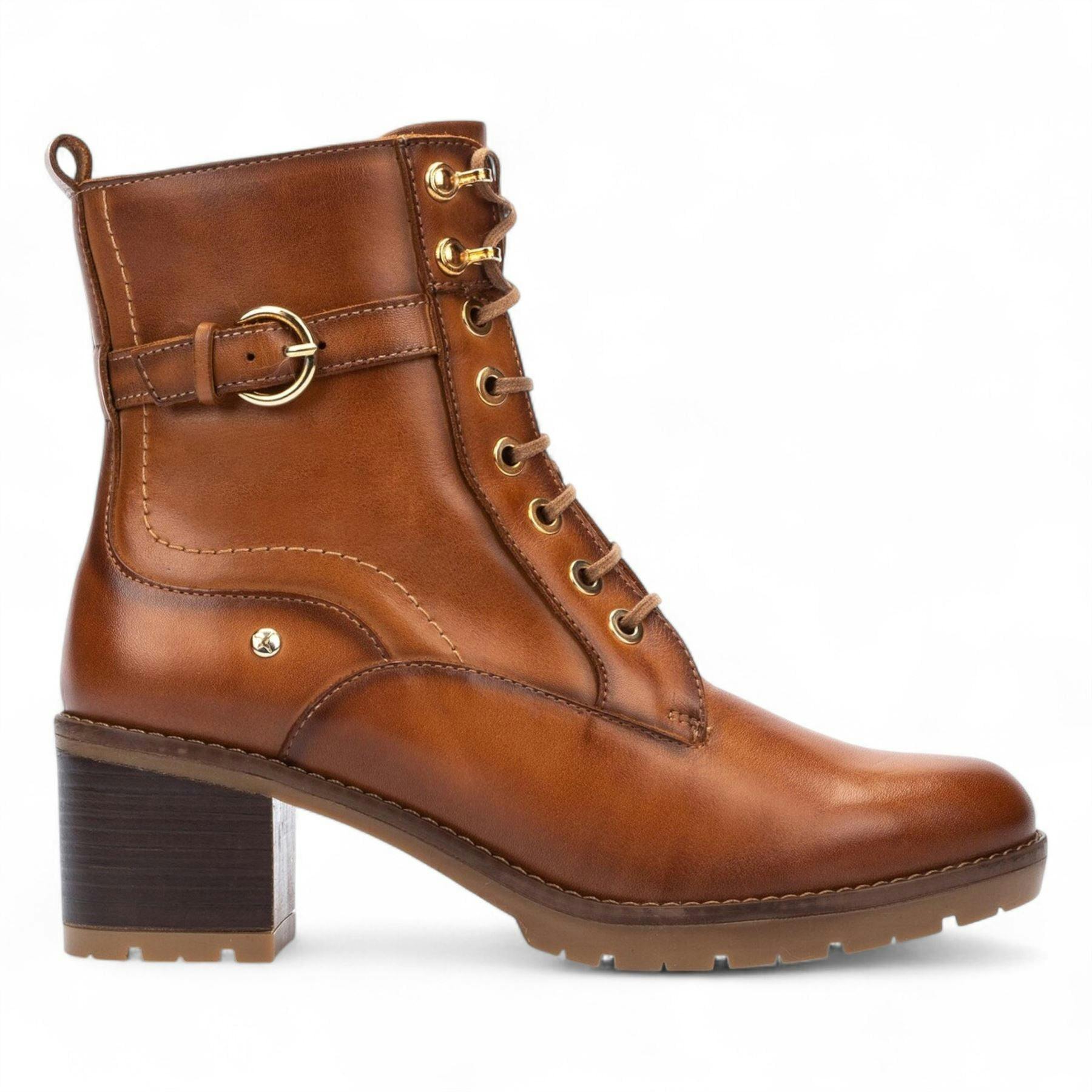 Pikolinos Women's Brown ’S Brandy Leather Mid-Heel Combat Ankle Boots - Llanes - Chocolate - Uk 5 | Eu 38 | Us 7.5-8