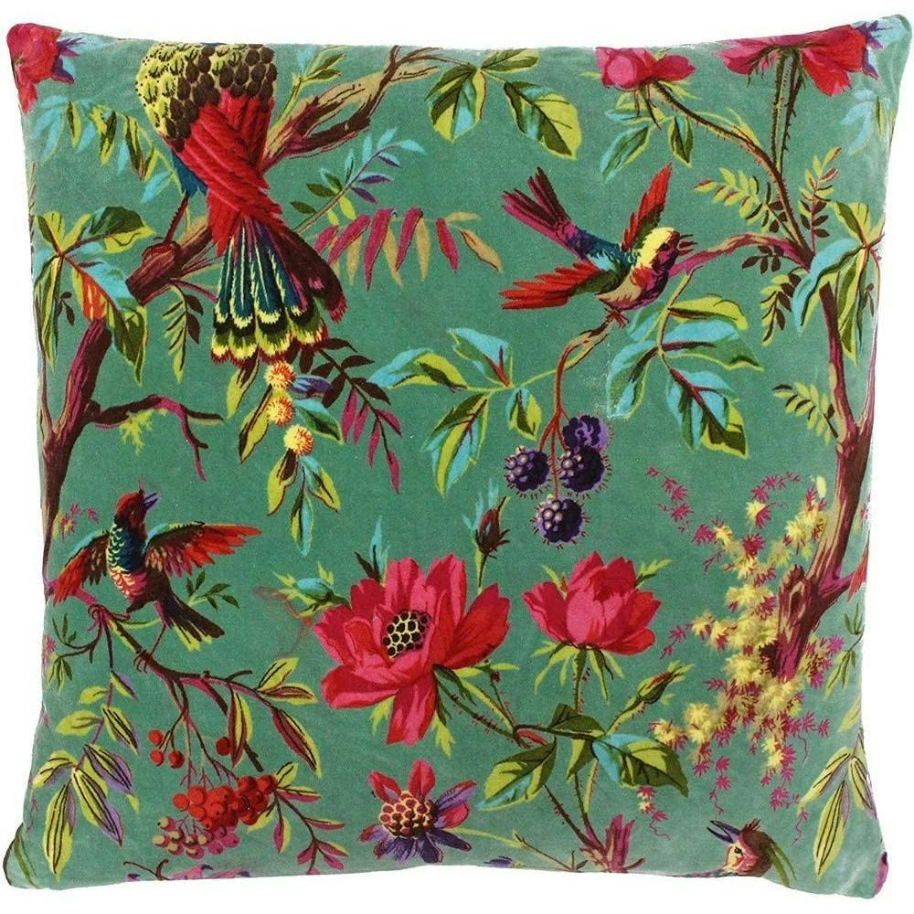 Riva Home Blue Birds Of Paradise Floral Pattern Square Cushion Cover - Aqua - 50 X 50Cm - Aqua - 100% Cotton