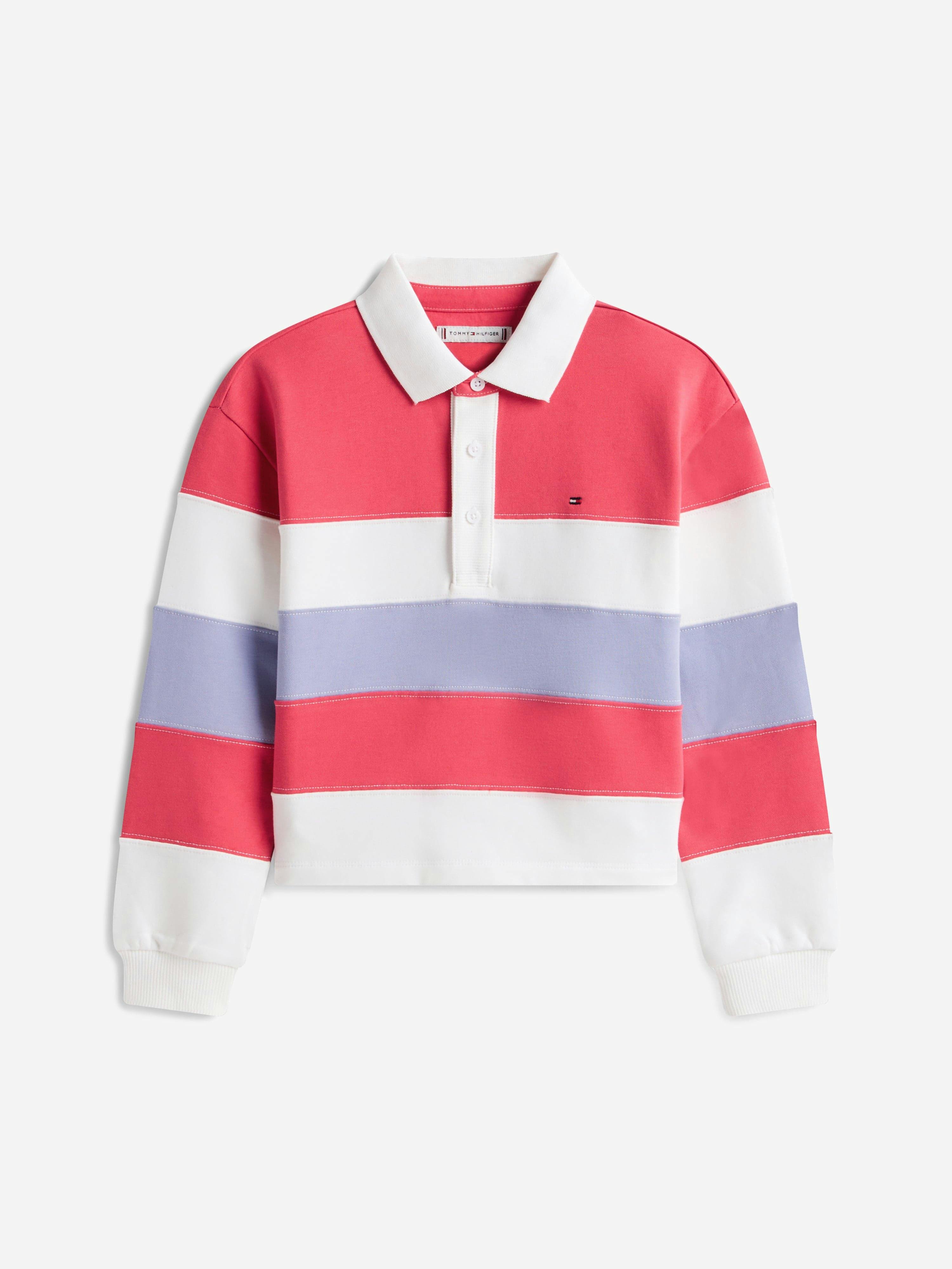Tommy Hilfiger Girls Pink Colourblock Long Sleeve Polo Shirt In - 8 Yrs