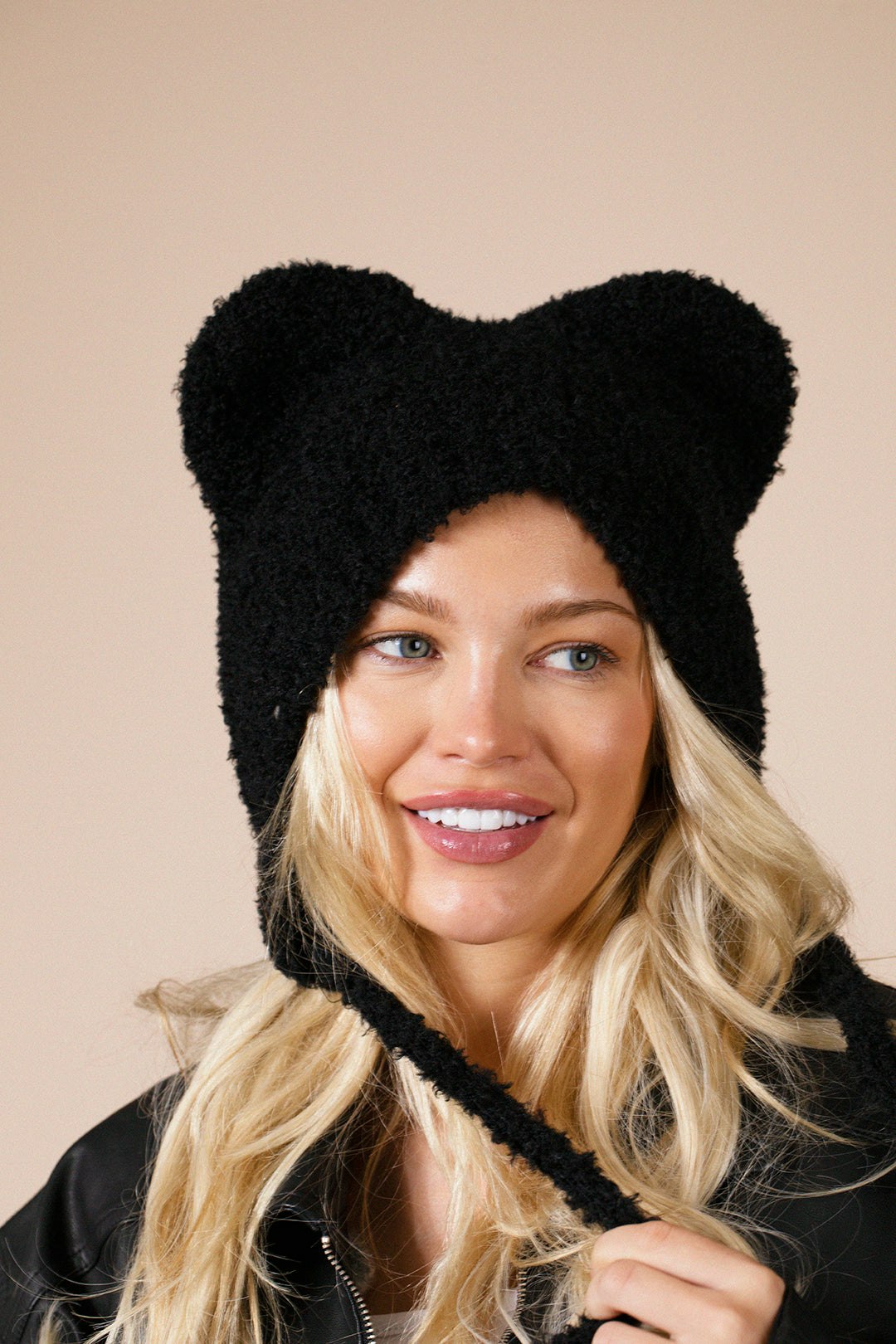 Svnx Black Beanie With Bear Ears In - One Size