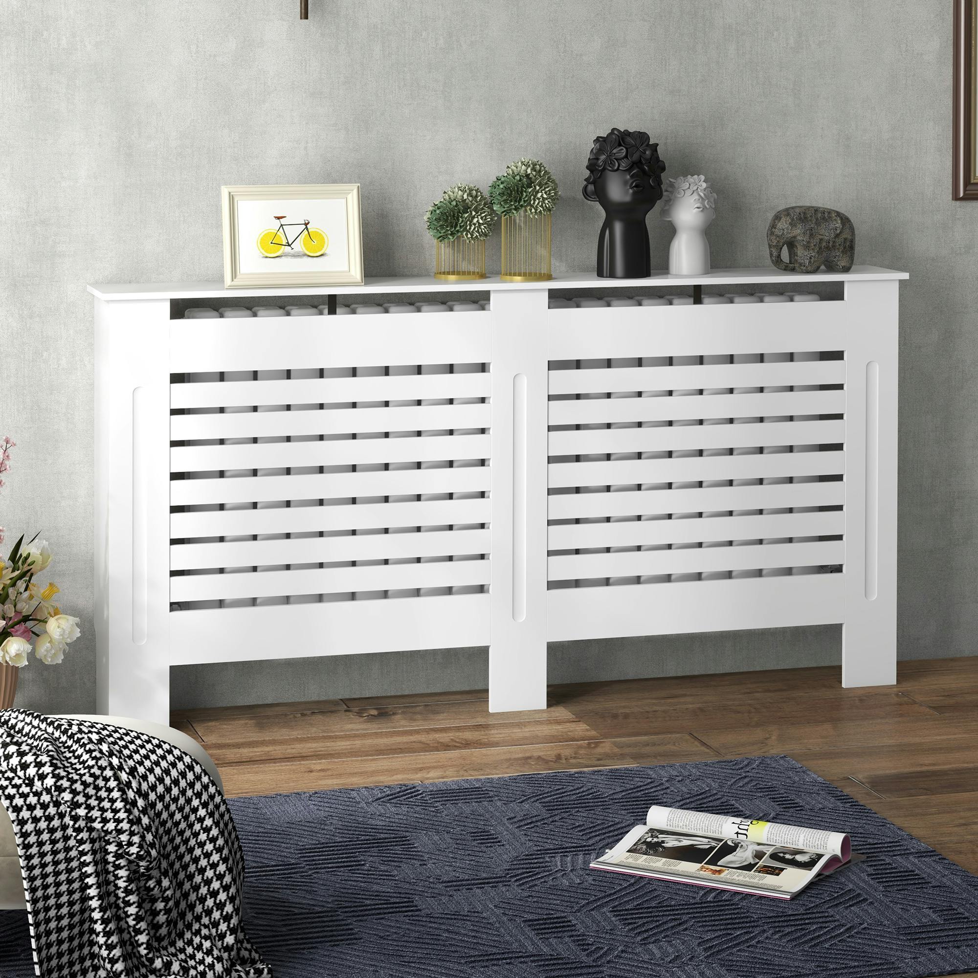 Rackhams White Painted Radiator Cover Wooden Cabinet Horizontal Slats Modern Style