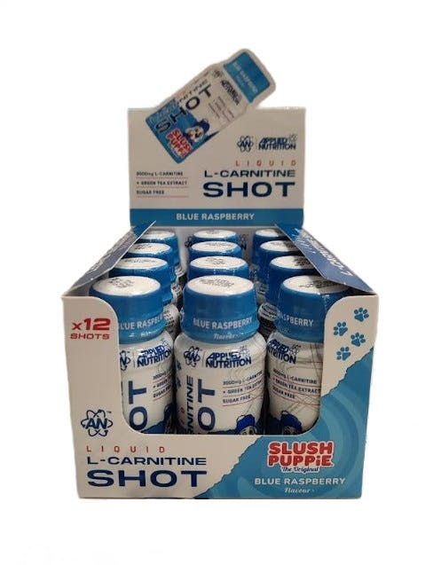 Applied Nutrition Blue Liquid L-Carnitine Shot, Slush Puppie Raspberry - 12 X 60 Ml.