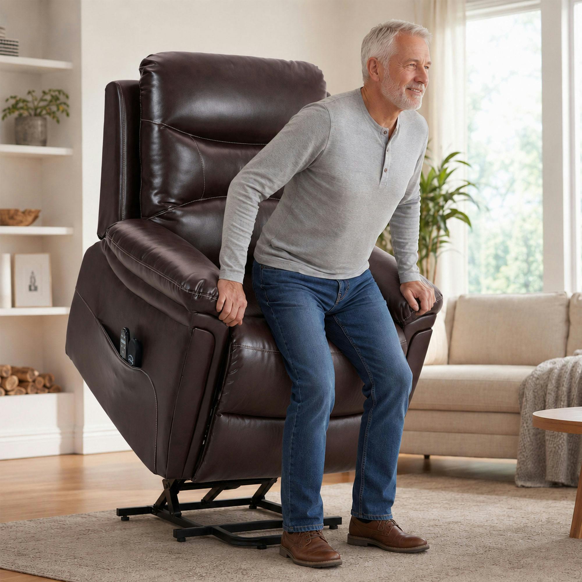 Homcom Brown Riser Recliner Chair With Massage And Heat, Recliner Armchair,