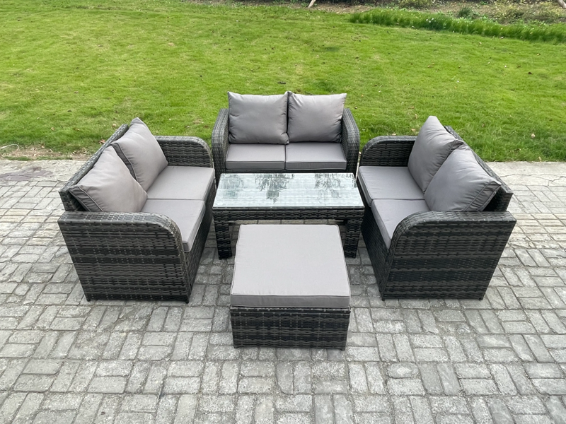 Rackhams Dark/Grey Rattan Garden Furniture Set 7 Seater Indoor Outdoor Patio Sofa Set With Coffee Table Loveseat Sofa Big Footstool Mixed