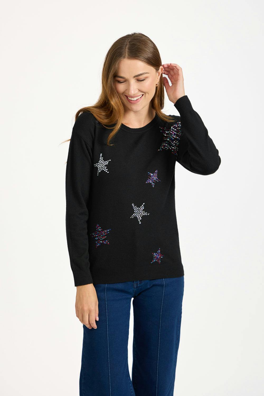 Mudflower Black Star Diamanté Embellished Jumper - 14