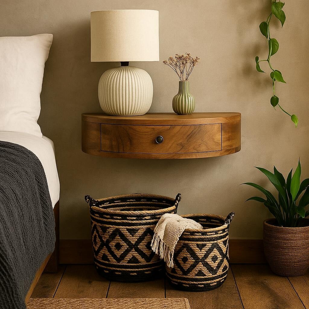 Rackhams Bardolino Wall Mounted Half Moon Bedside Table With Drawer