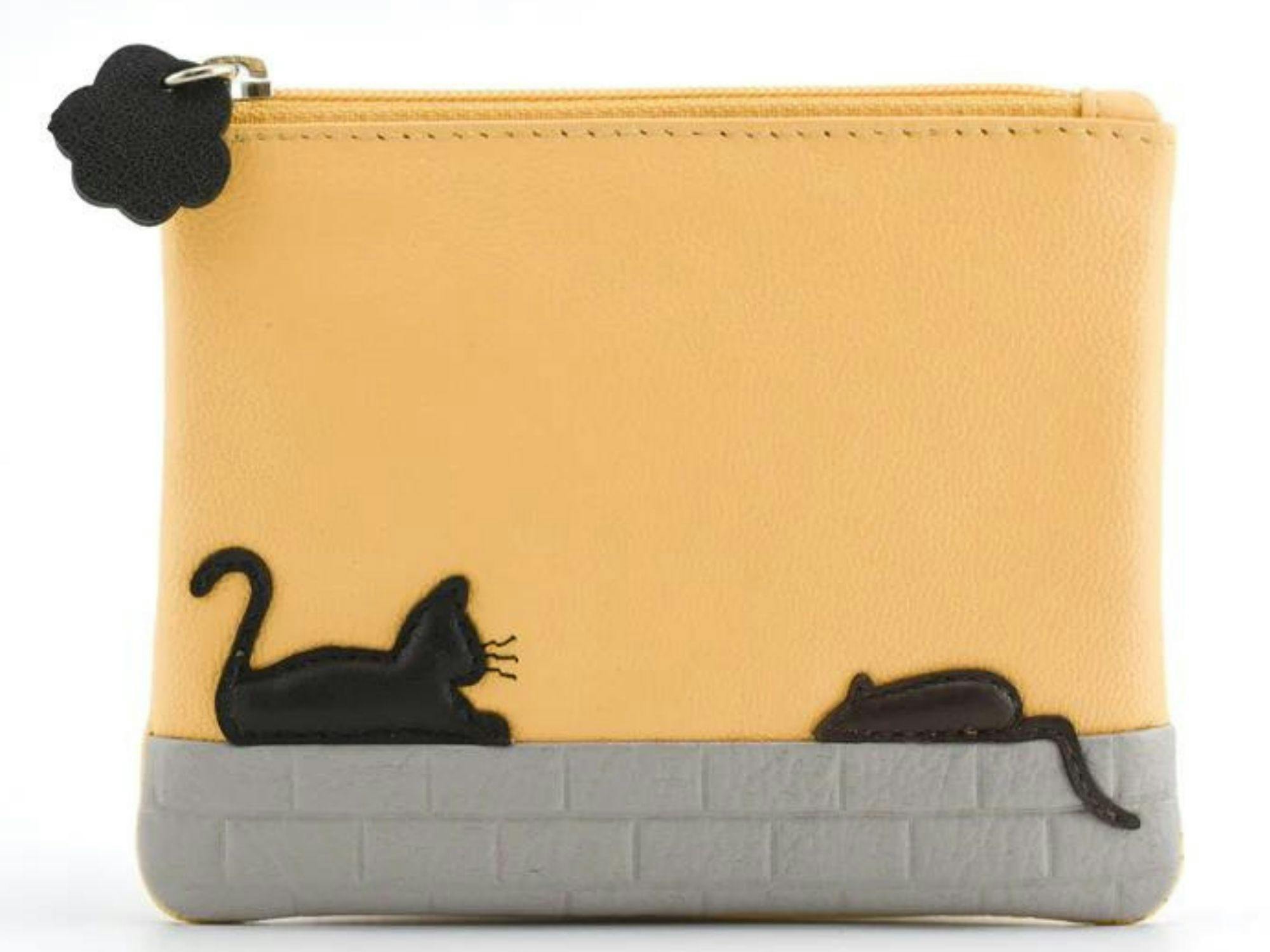 Mala Leather Yellow Cat And Mouse Rfid Leather Coin Purse