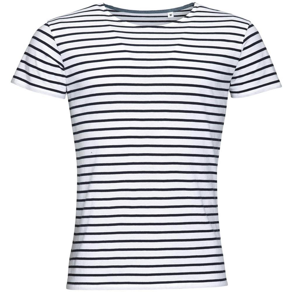SOLS Mens Miles Striped Short Sleeve T-Shirt (White/Navy) Cotton - Size X-Large - Image 2