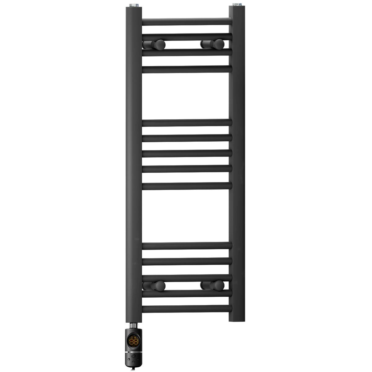 Myhomeware Black 400 X 800 Mm Matt Electric Bathroom Towel Rail Radiator Heater With Af Thermostatic Electric Element Pre-Filled
