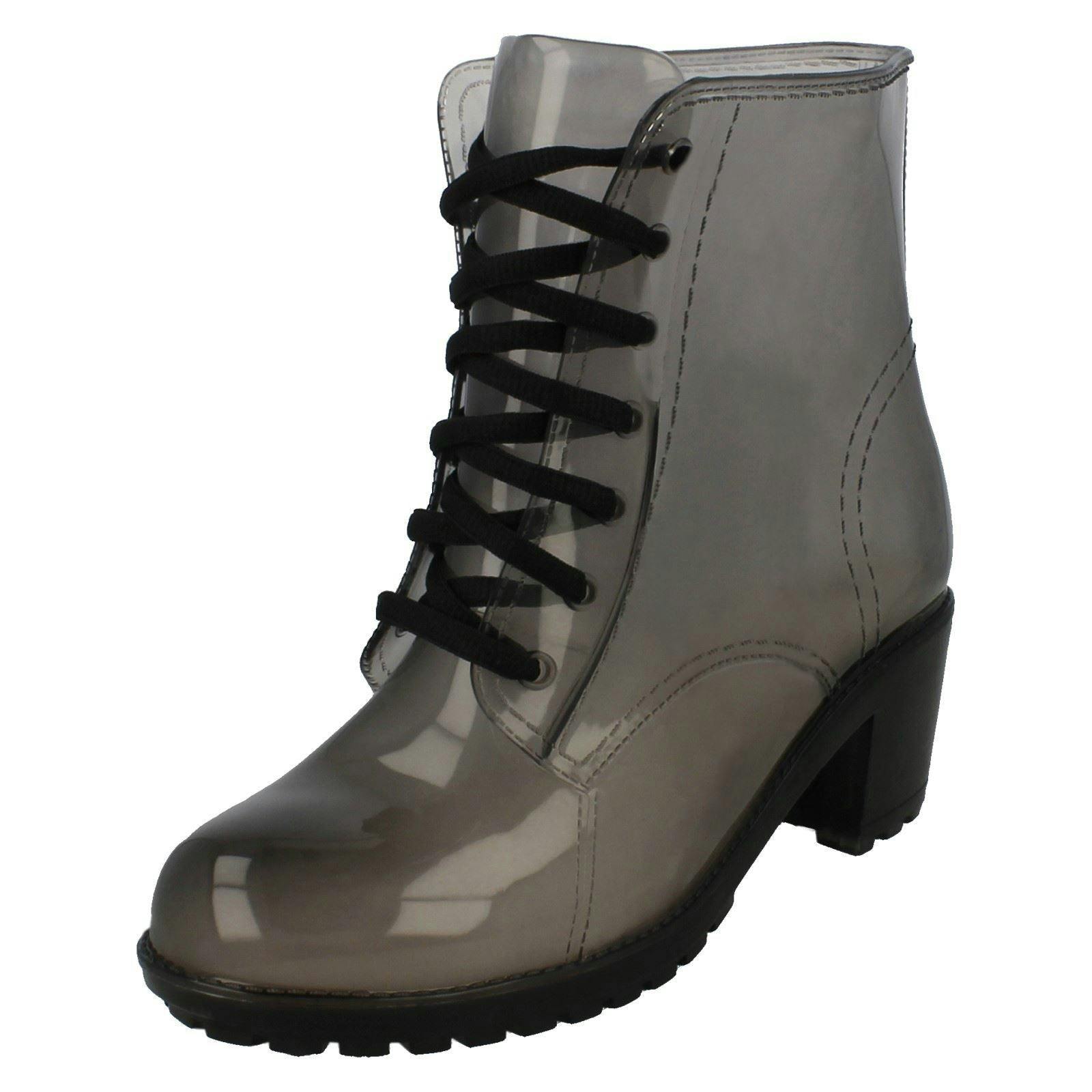 Spot On Women's Black Mid Heel Wellington - /Smoke - Uk 6