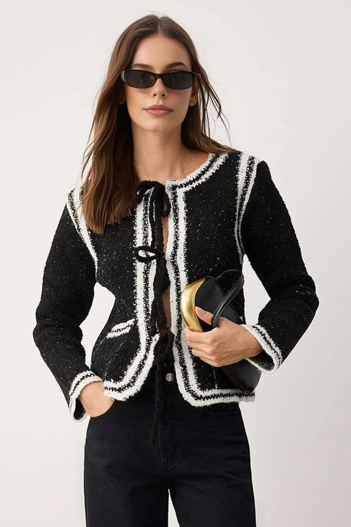 Wovcor Color Block Glittery Knit Cardigan With Embroidered Detail - Multi - M