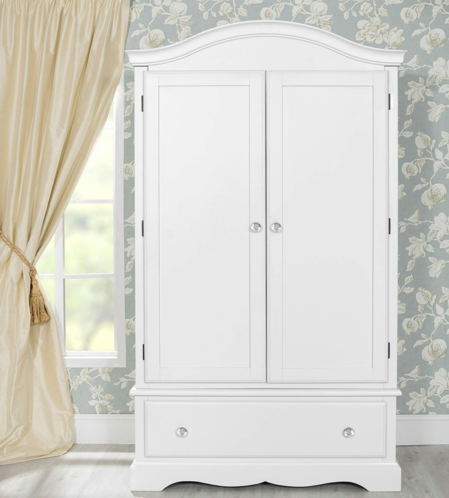 Rackhams White Romance French Double Wardrobe With Drawer And Crystal Handles - True