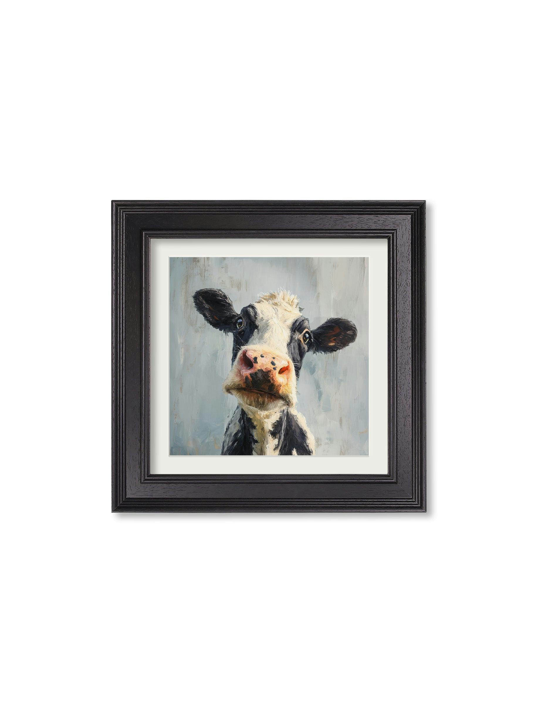 Exceptional Art Black The Curious Cow - Hurstwood Square Frame - The Curious Cow - 44 X 44 Cm