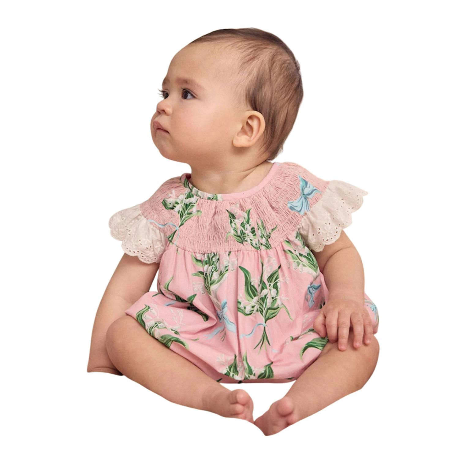 Cath Kidston Women's Pink Baby Girls Printed Broderie Romper - 3-6 Months - 100% Cotton