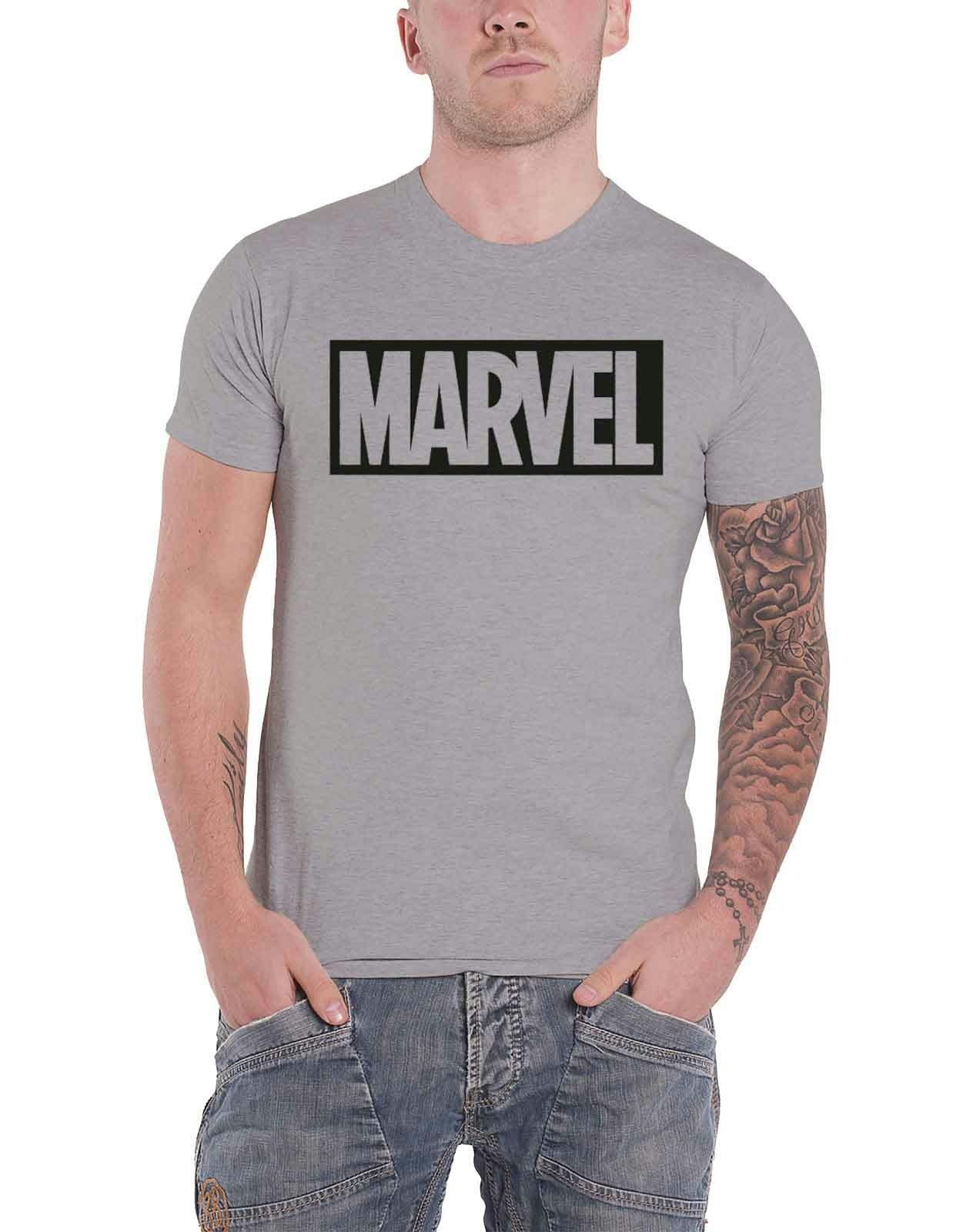Paradiso Clothing Unisex Grey Marvel Classic Boxed Logo Marvel T Shirt - Xl