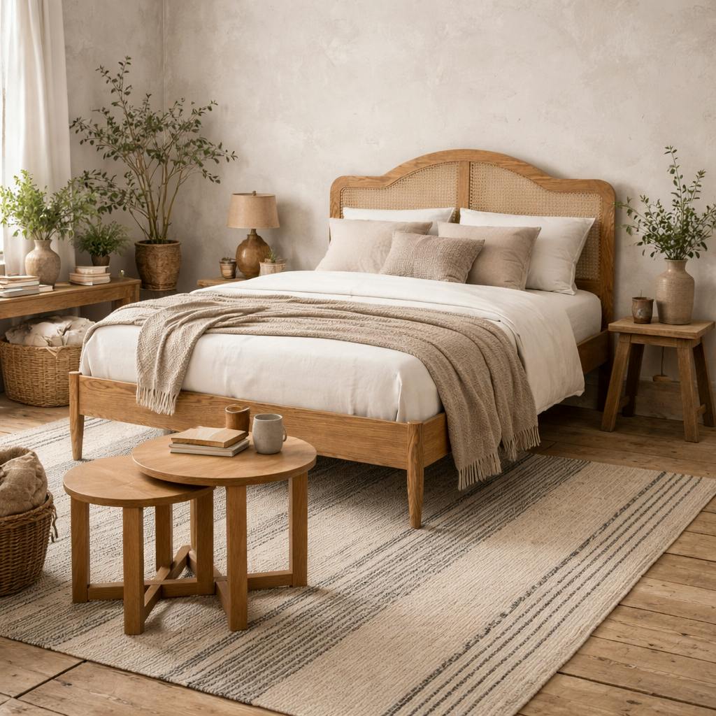 Wyld Haus Nenagh Natural 4Ft6 Double Bed Rattan Curved Headboard