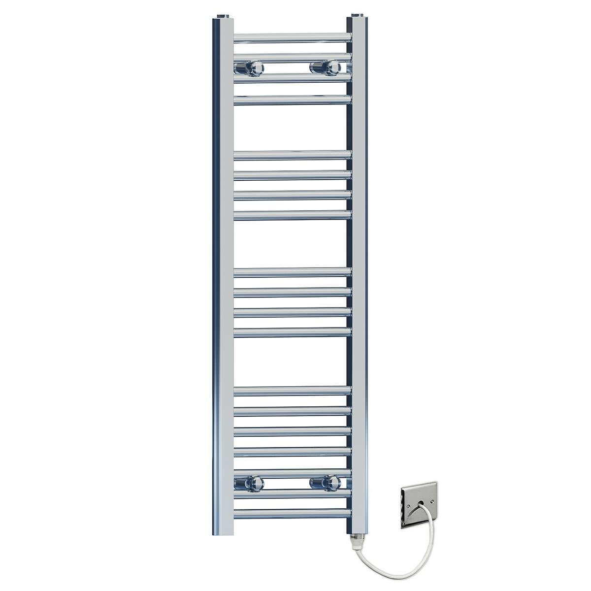 Rackhams 300 X 1000Mm Flat Chrome Electric Pre-Filled Heated Towel Rail Radiator For Bathroom Designer Standard Element