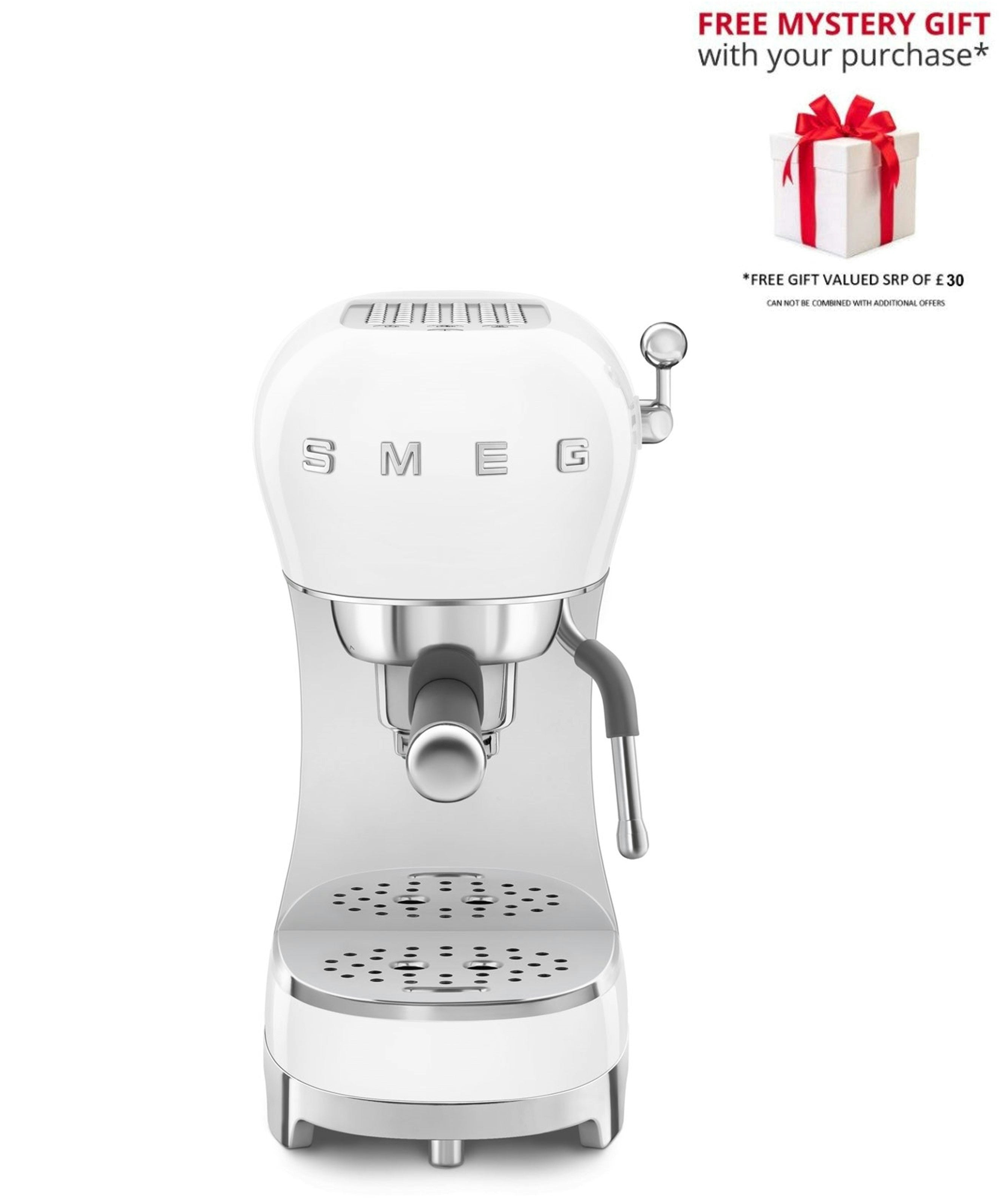Smeg White Ecf02 Espresso Coffee Machine With Steam Wand - Free Gift Rrp £30!