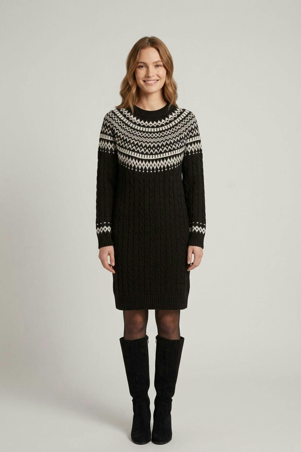 Izabel London Black Nordic Print High Neck Jumper Dress - 14