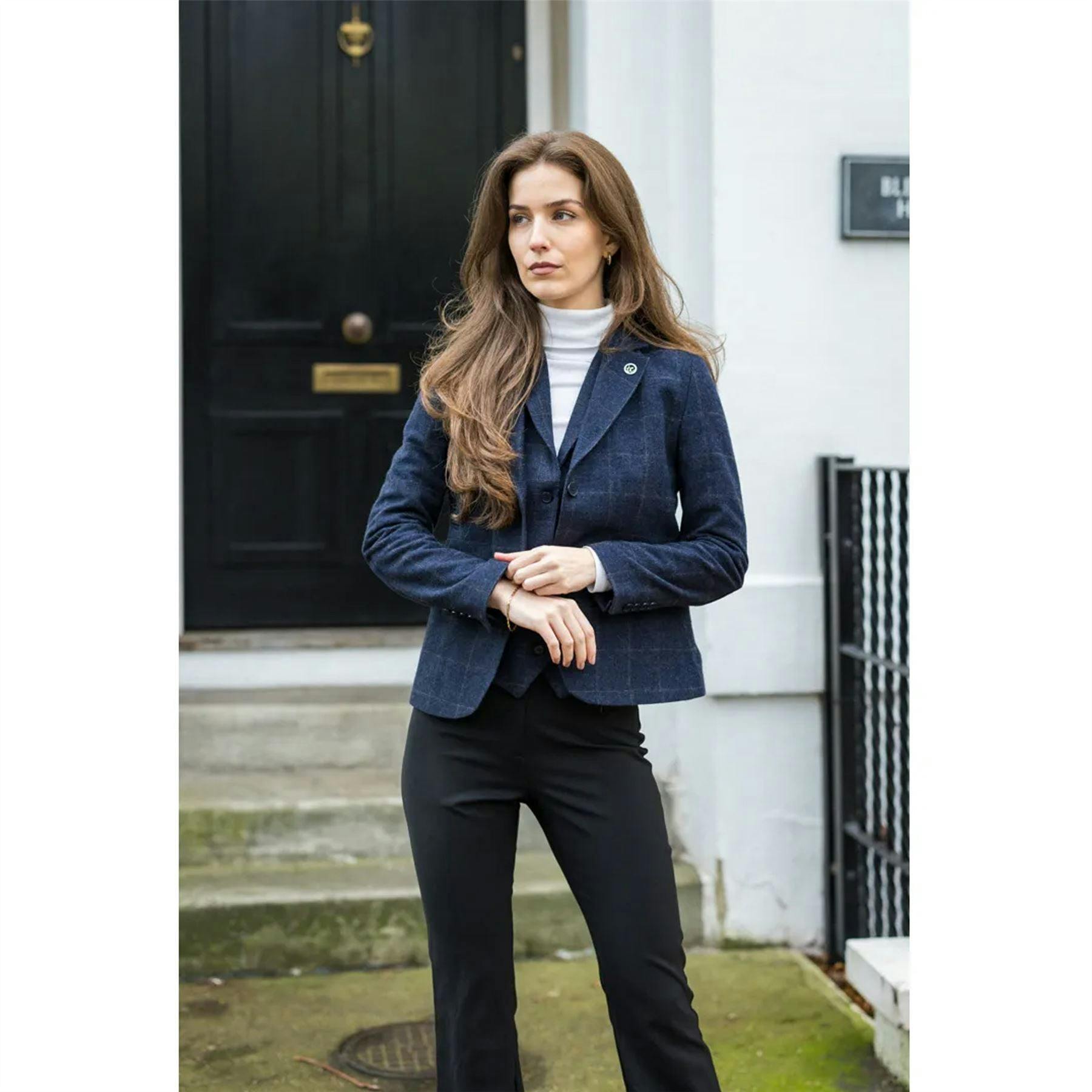 Truclothing Women's Navy Tailored Fit 2 Piece Set Tweed Formal Blazer Waistcoat - Navy - Uk M/12 | Eu 38 | Us 8