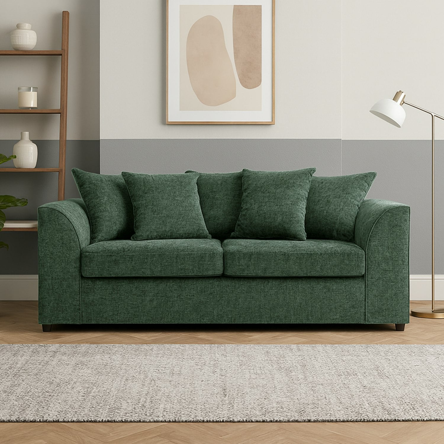 Furnishings For Less Green Monaco Chenille Fabric 3 Seater Sofa