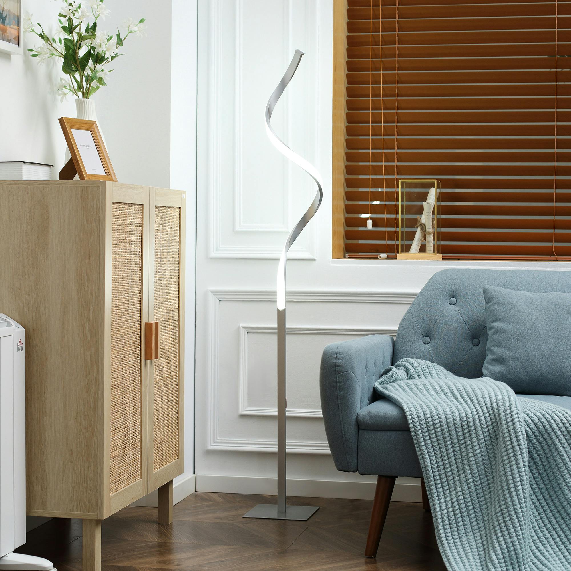 Homcom Silver Spiral Floor Lamp Living Room, 3 Adjustable Brightness,