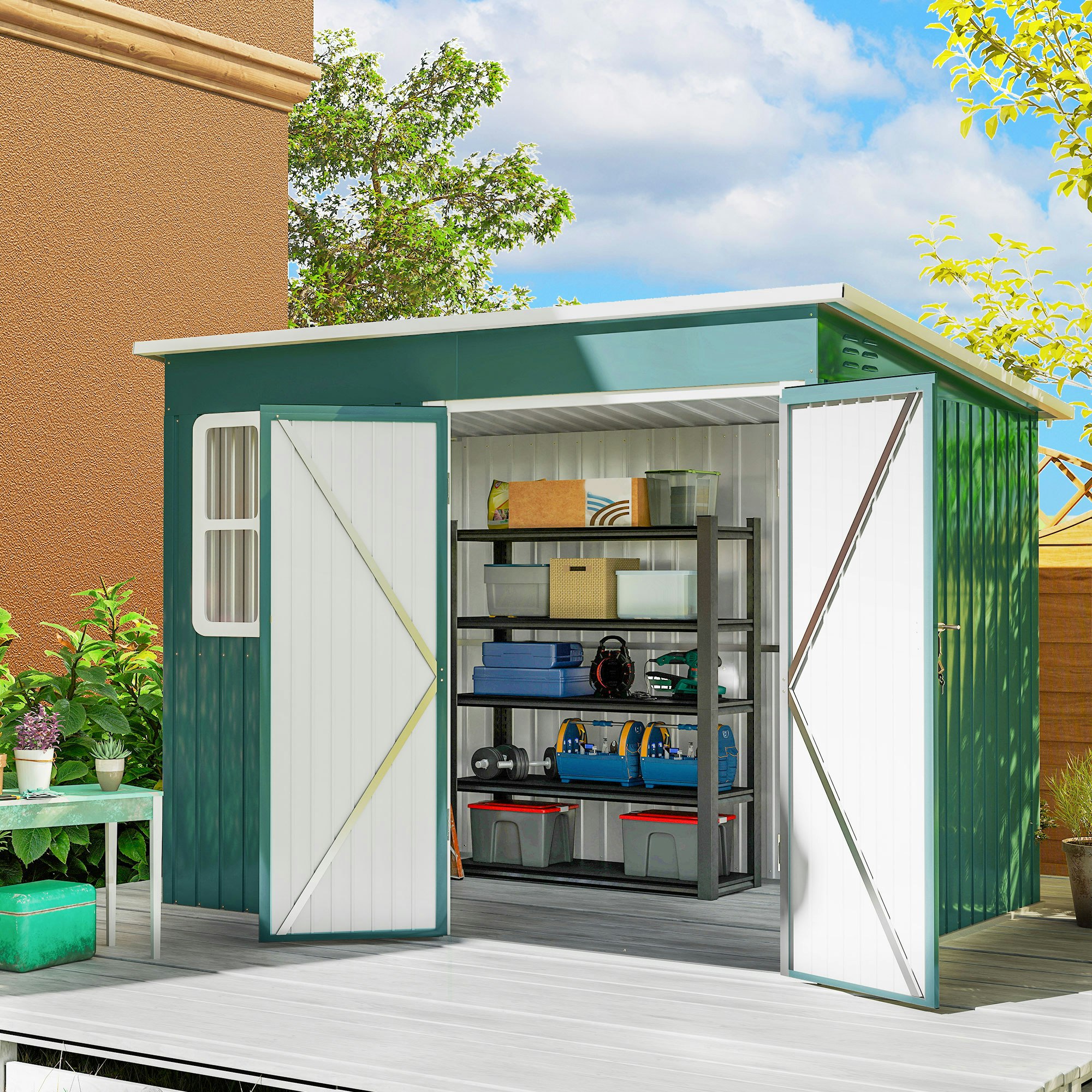 Rackhams Green 8.5 X 6Ft Galvanised Steel Garden Shed With Foundation Kit,