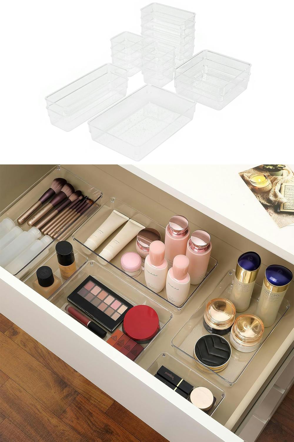 Rackhams 18Pcs Clear Plastic Drawer Storage Container Box Multifunctional Organizer