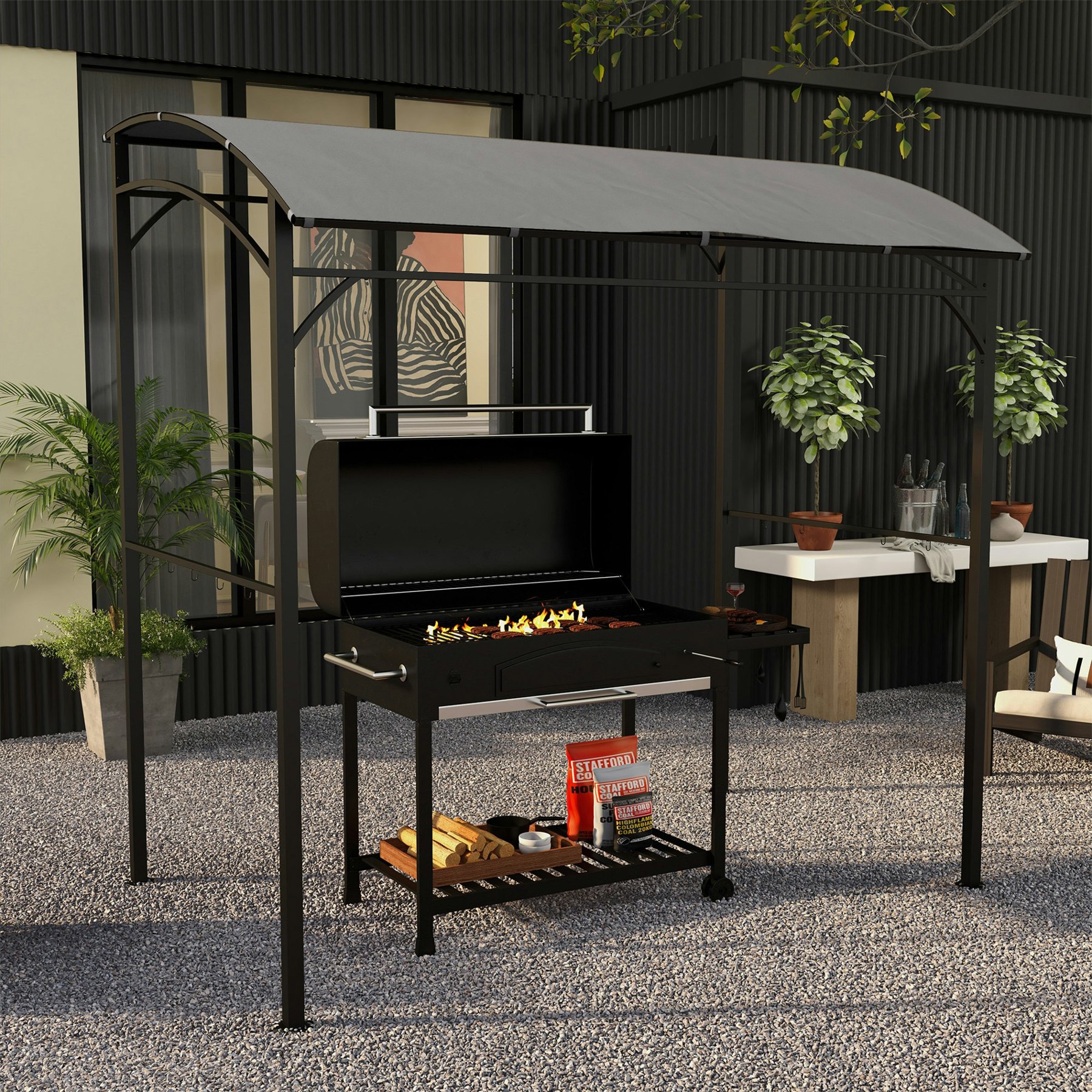 Outsunny Grey 2.2 X 1.5 M Bbq Gazebo Tent Sun Shade With Canopy, - 215Cm X 150Cm X 220Cm