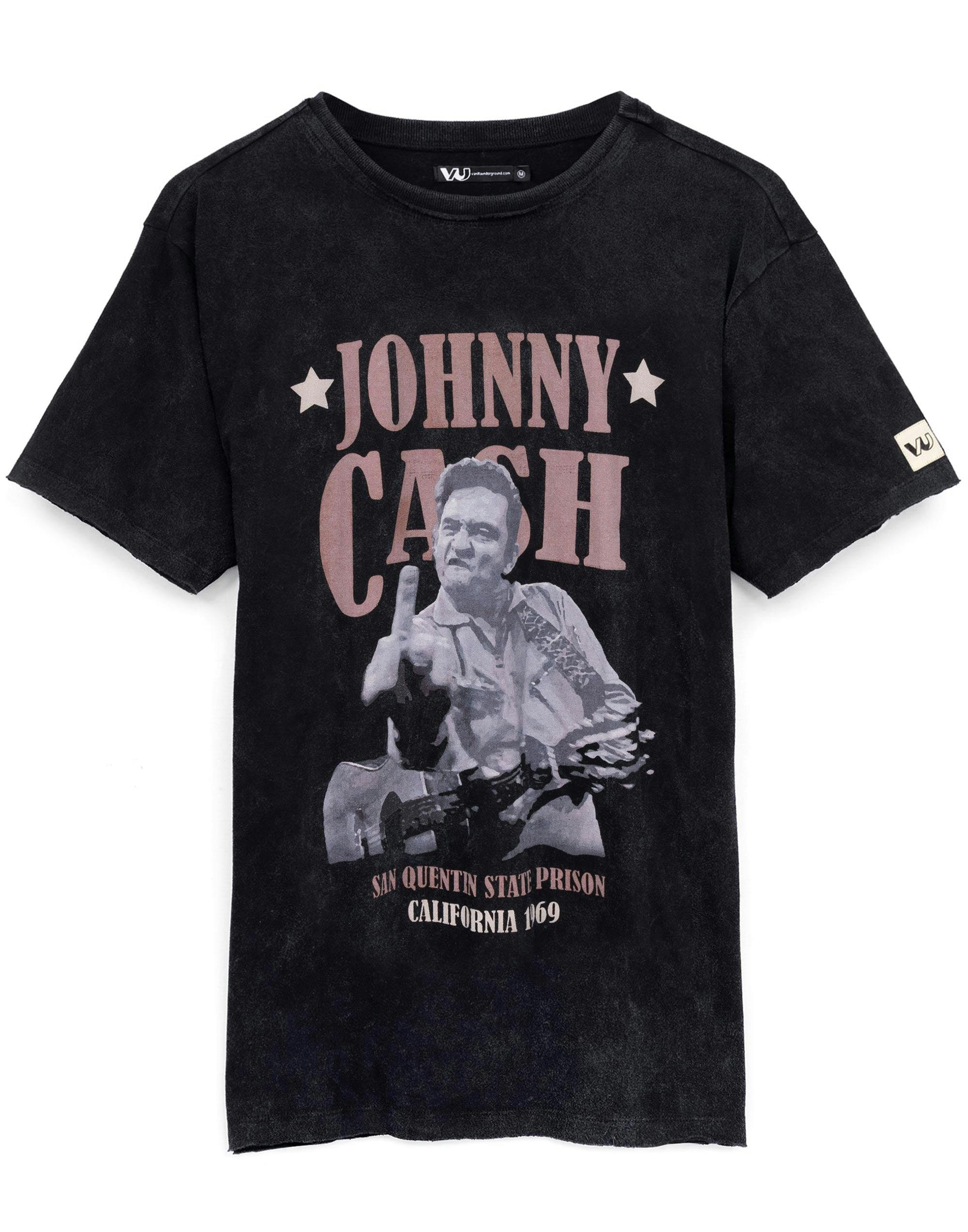 Vanilla Underground Men's Black Johnny Cash Character Short Sleeved T-Shirt - Small