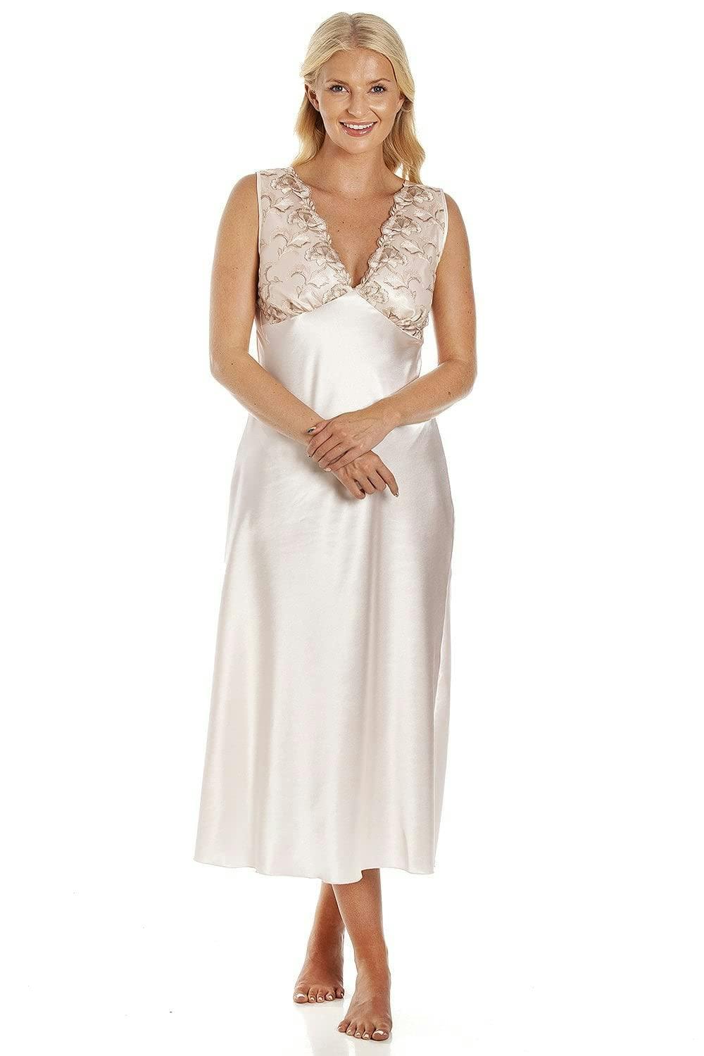 Camille Women's Peach Luxury Lace Satin Chemise - 14-16
