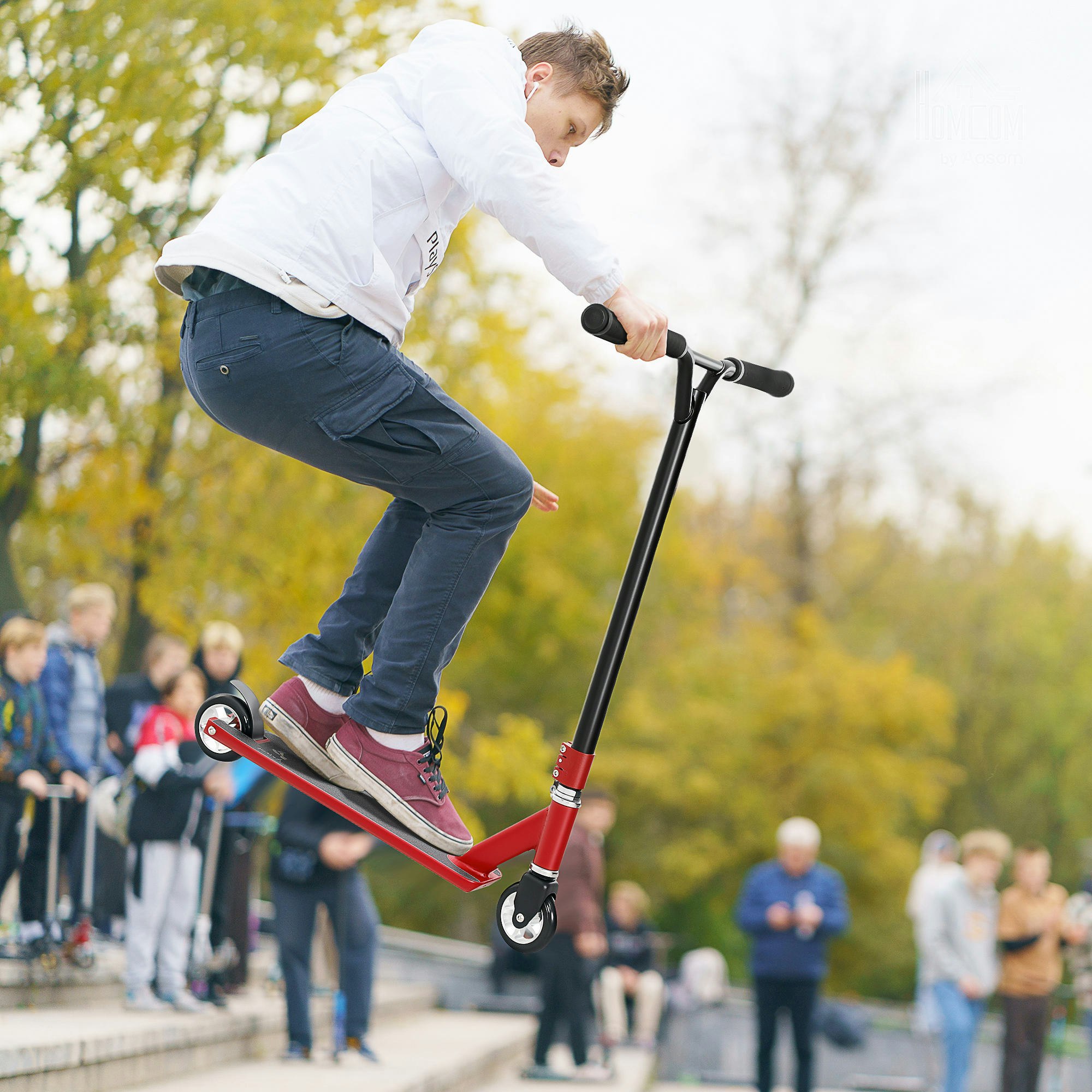 Homcom Gold/Red Stunt Scooter Entry Level Tricks Scooter For 14+ Beginners, - 65Cm X 48.5Cm X 83Cm - Kids Scooter