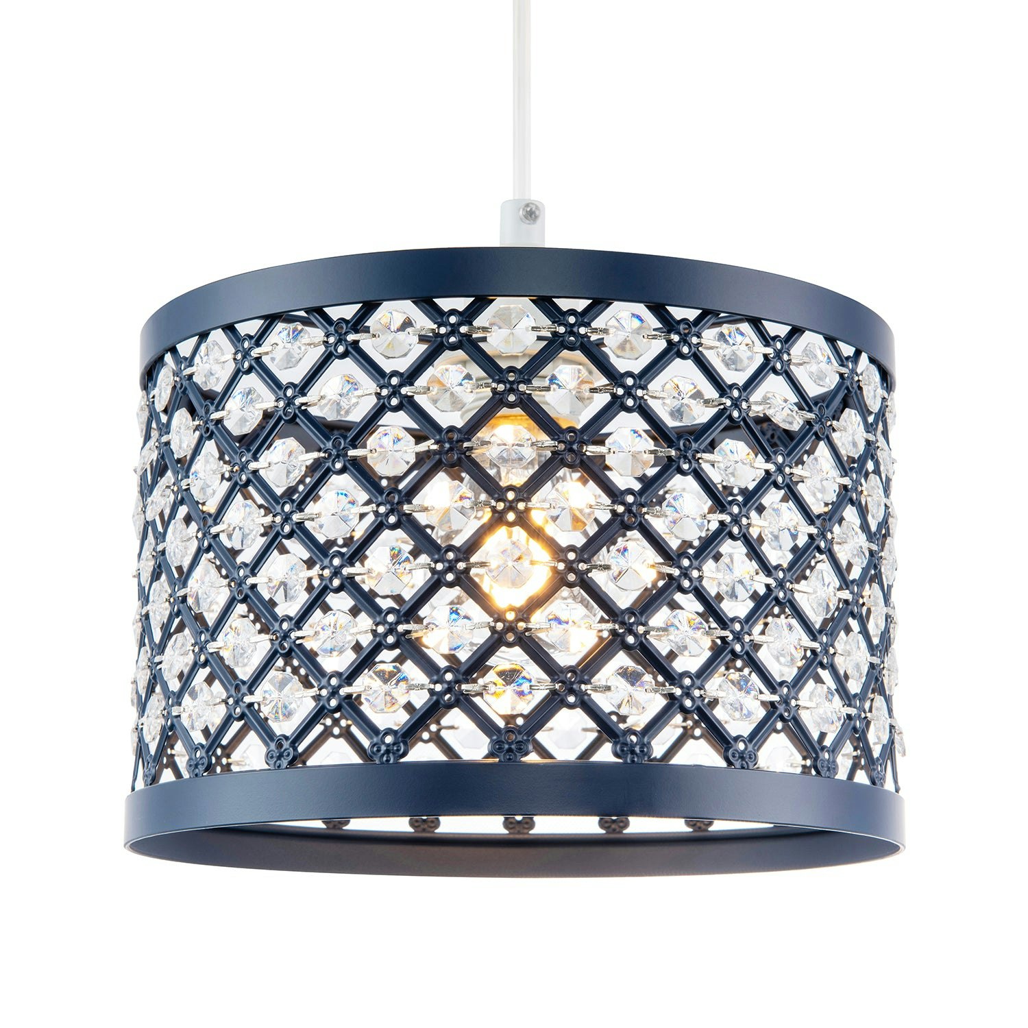 B&Q - Modern Ornate Navy Blue Metal Pendant Shade With Clear Acrylic Beads - Image 2
